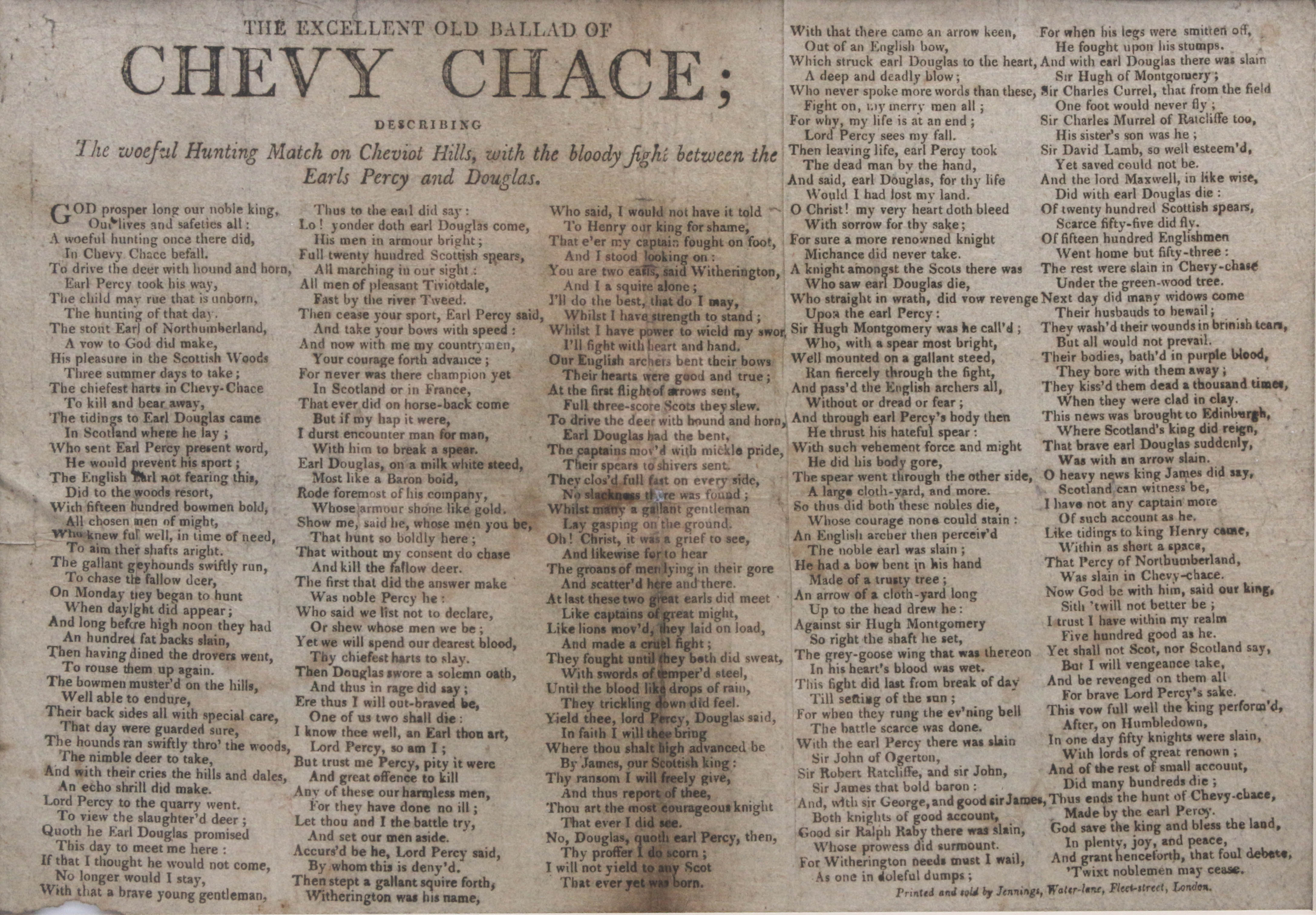 18th Century English Song Lyrics "The Ballad of Chevy Chase"