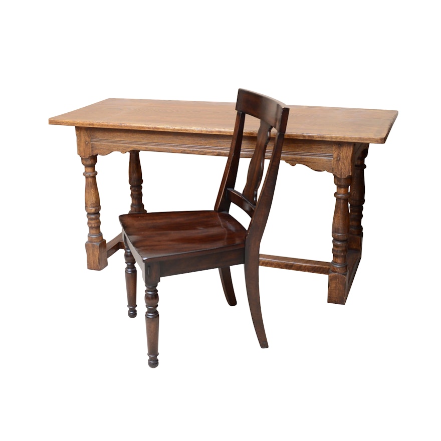 Oak Library Desk with Wooden Chair