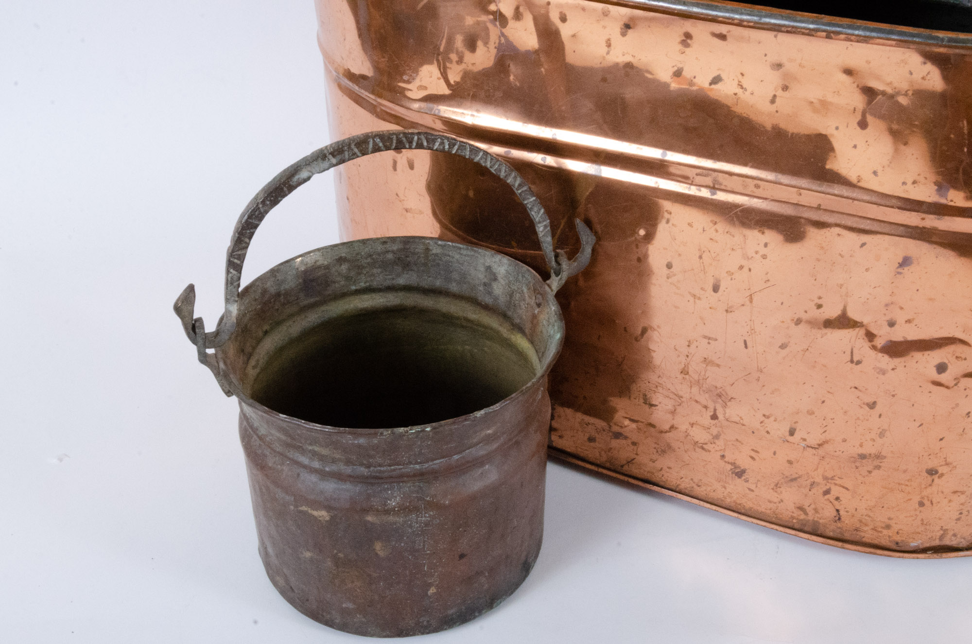 Antique Copper Boilers and Handled Pot