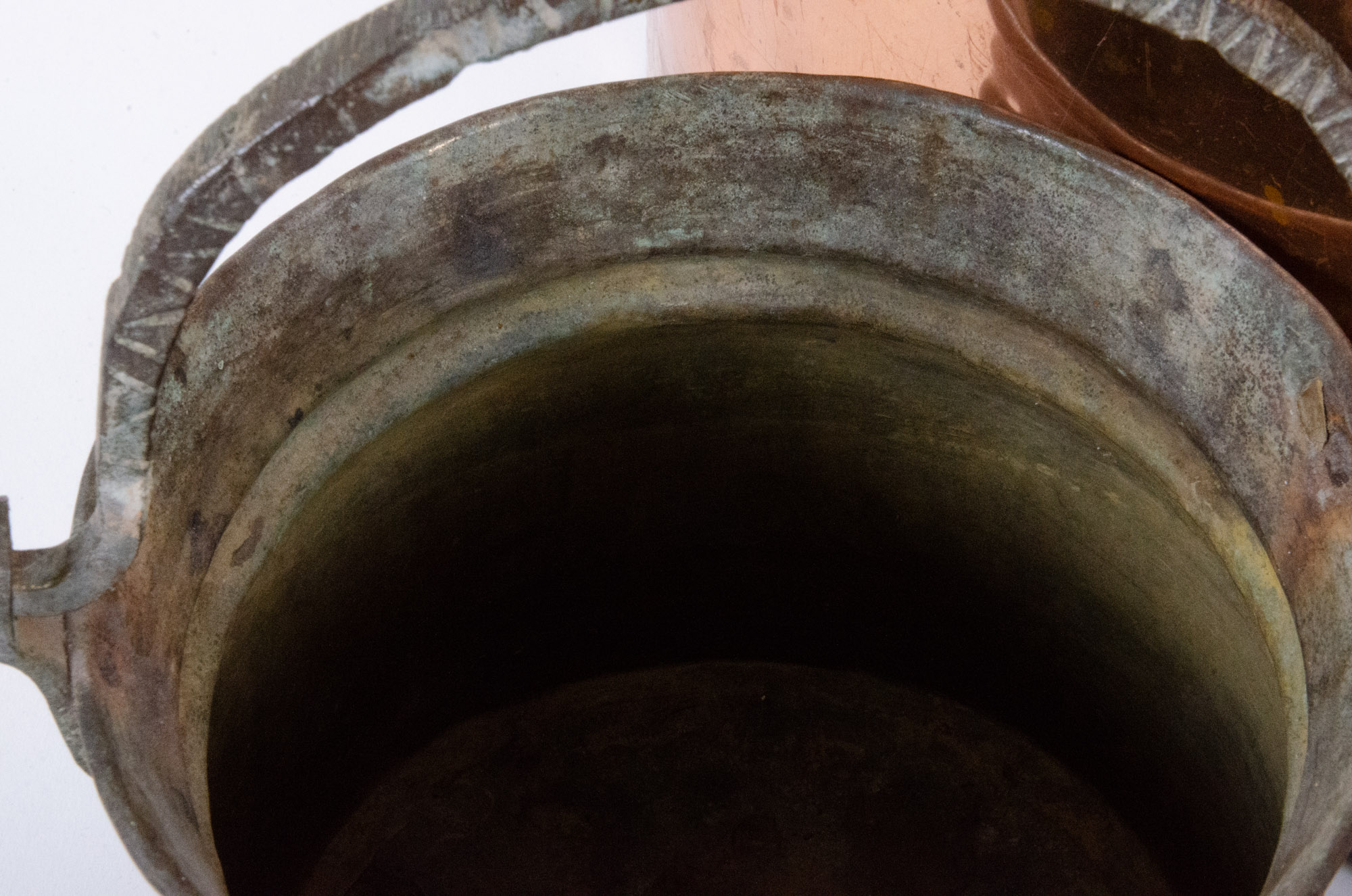 Antique Copper Boilers and Handled Pot