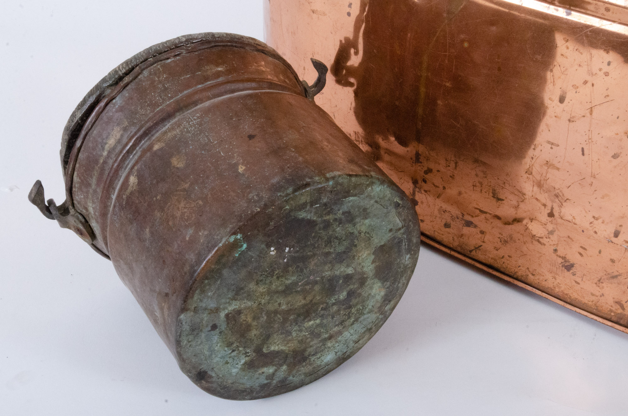 Antique Copper Boilers and Handled Pot