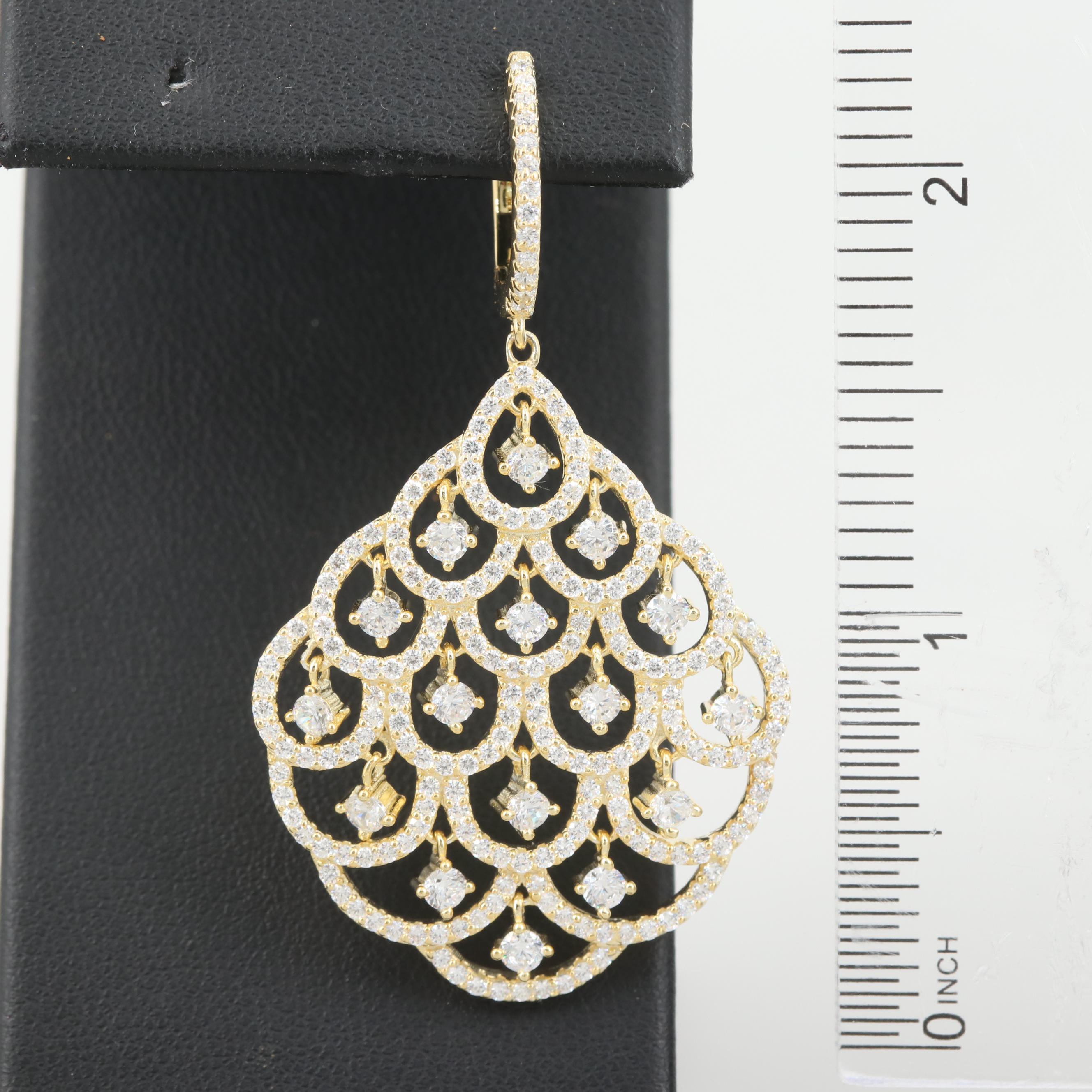 Gold Wash on Sterling Silver Cubic Zirconia Dangle Earrings
