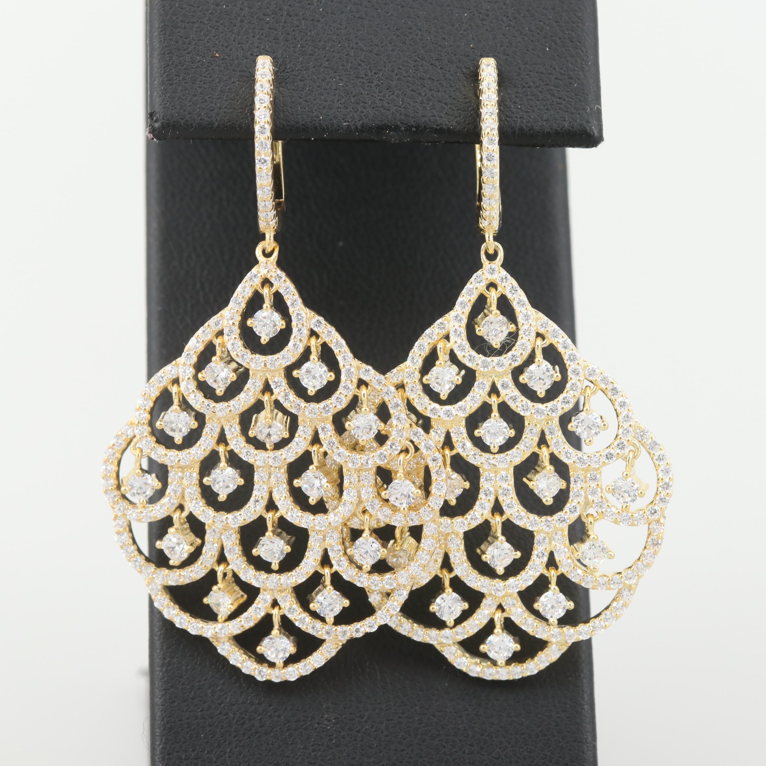 Gold Wash on Sterling Silver Cubic Zirconia Dangle Earrings