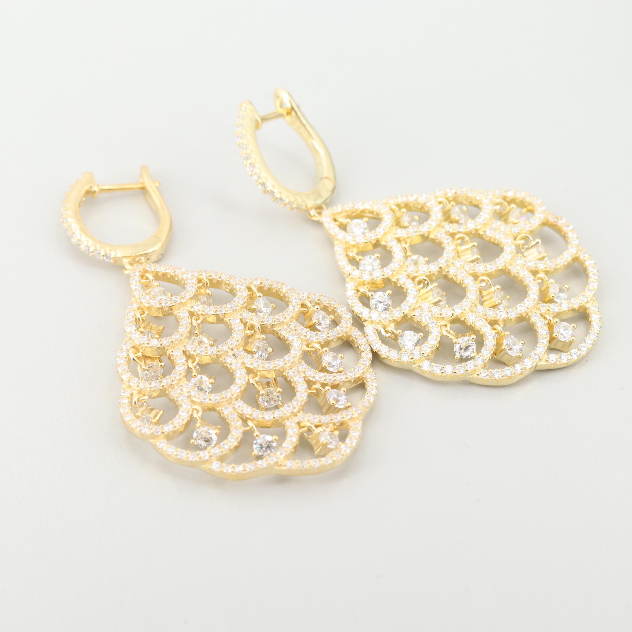 Gold Wash on Sterling Silver Cubic Zirconia Dangle Earrings