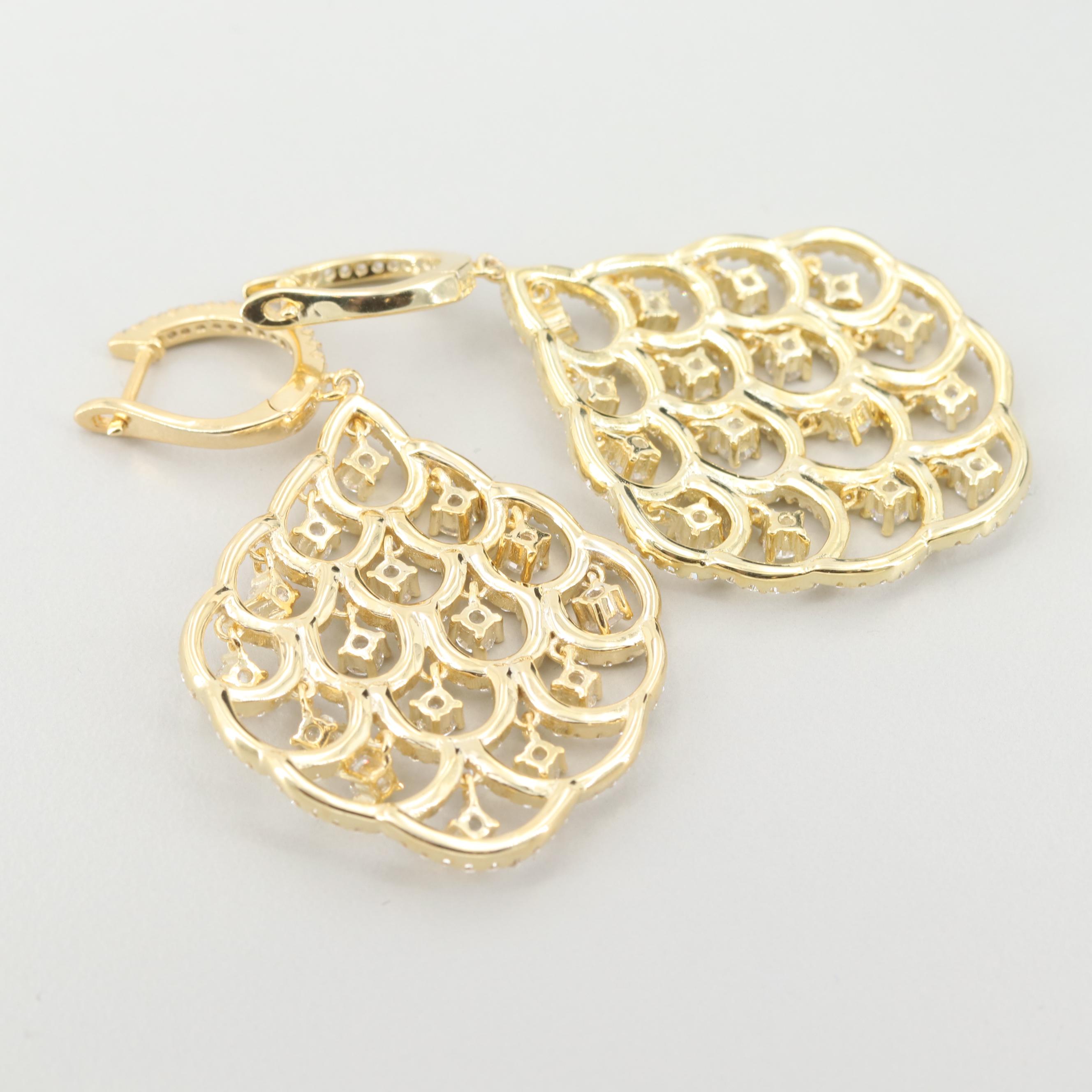 Gold Wash on Sterling Silver Cubic Zirconia Dangle Earrings