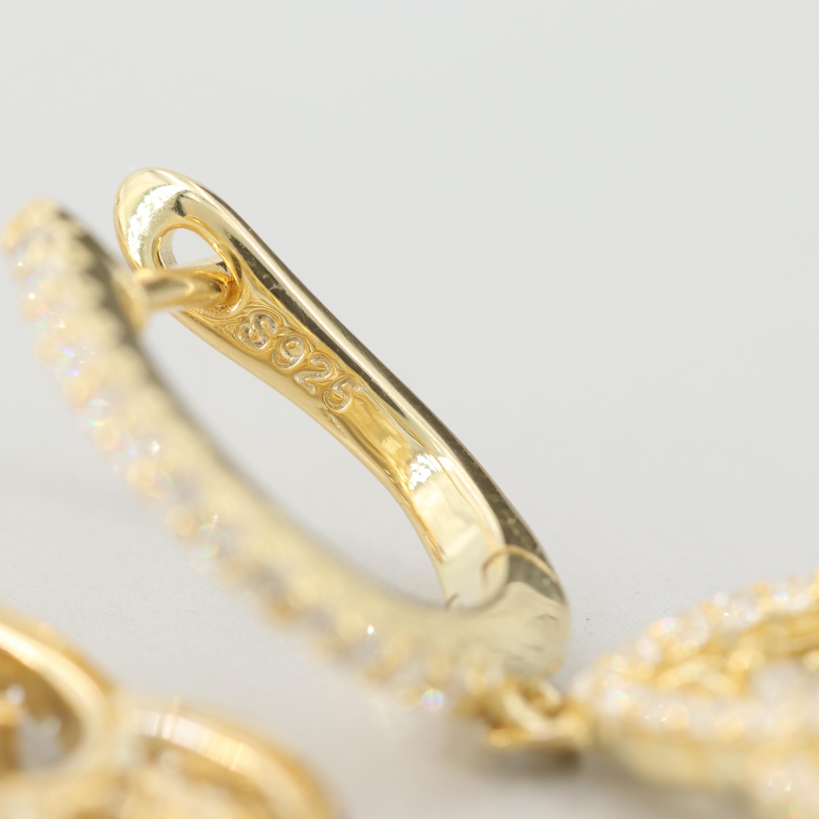 Gold Wash on Sterling Silver Cubic Zirconia Dangle Earrings