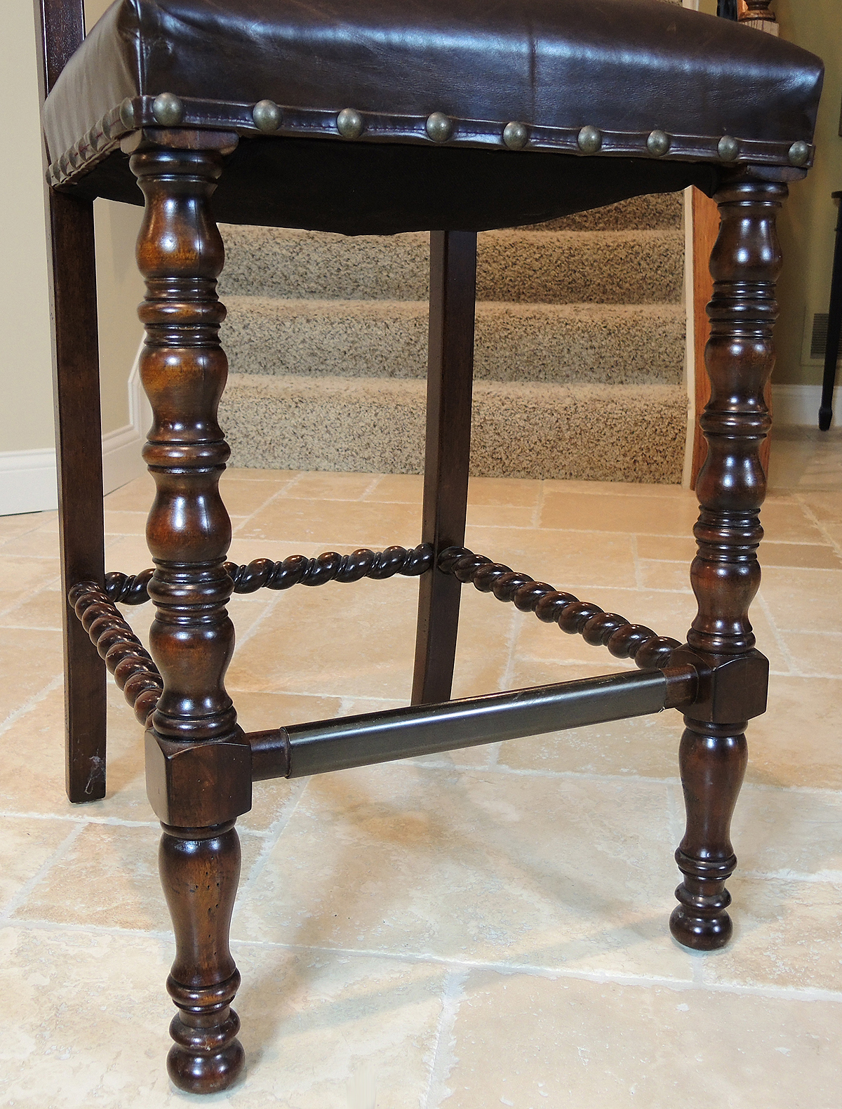 Embossed Leather Bar Stools with Nail Head Trim