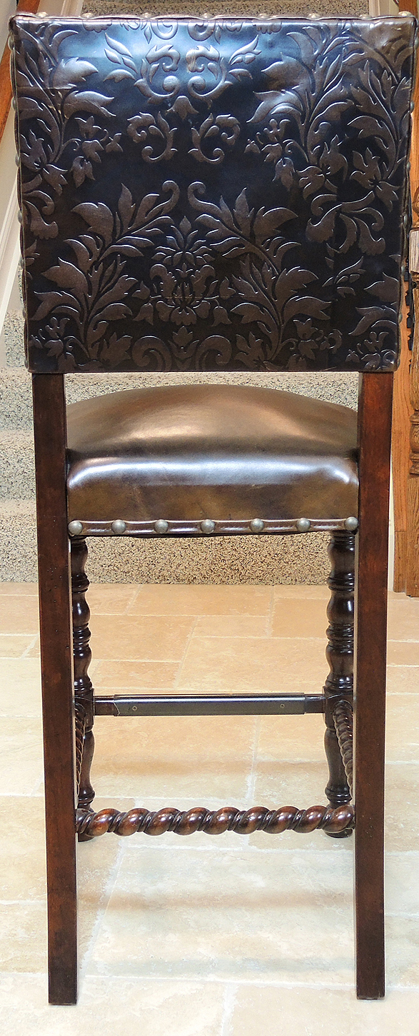 Embossed Leather Bar Stools with Nail Head Trim
