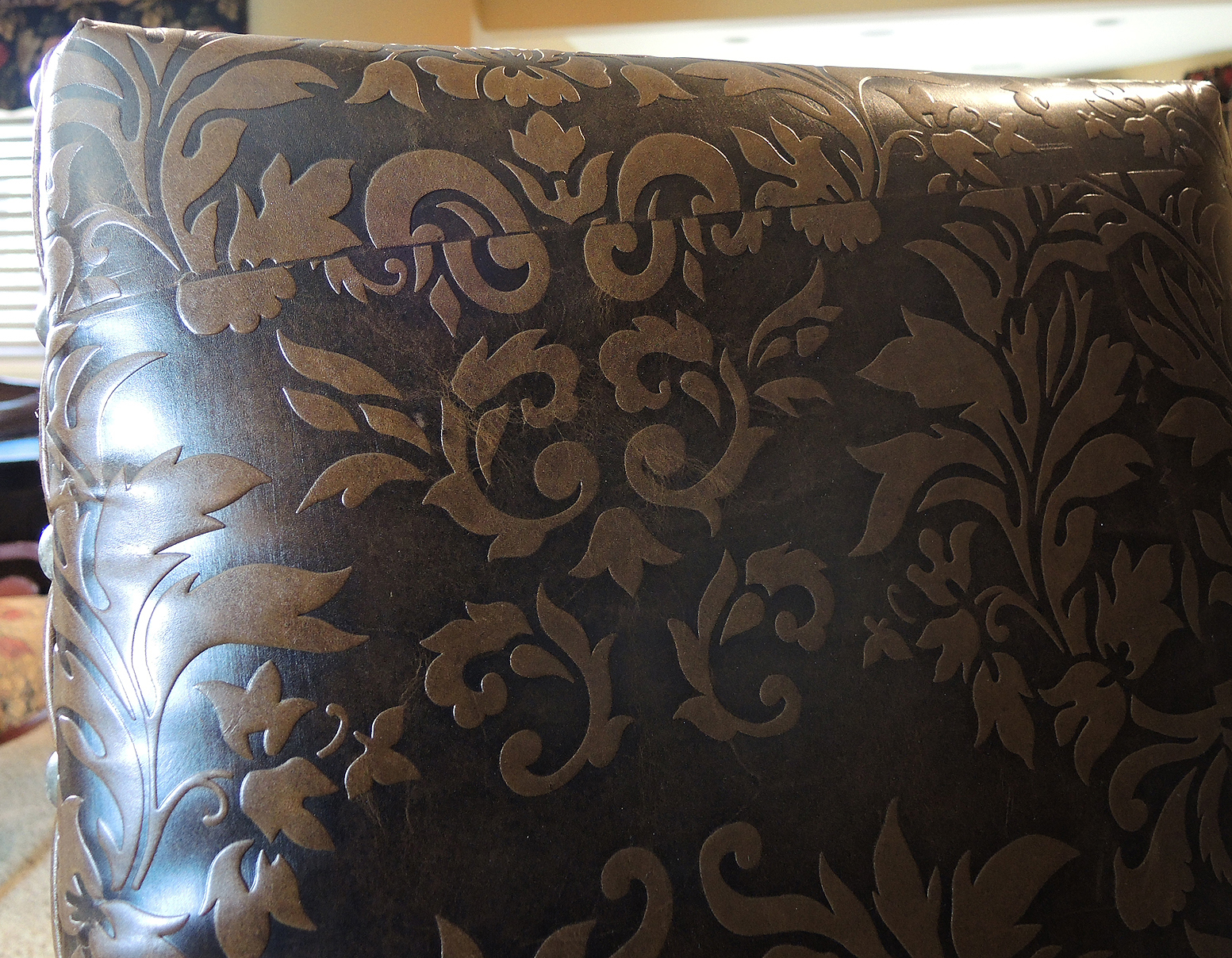 Embossed Leather Bar Stools with Nail Head Trim