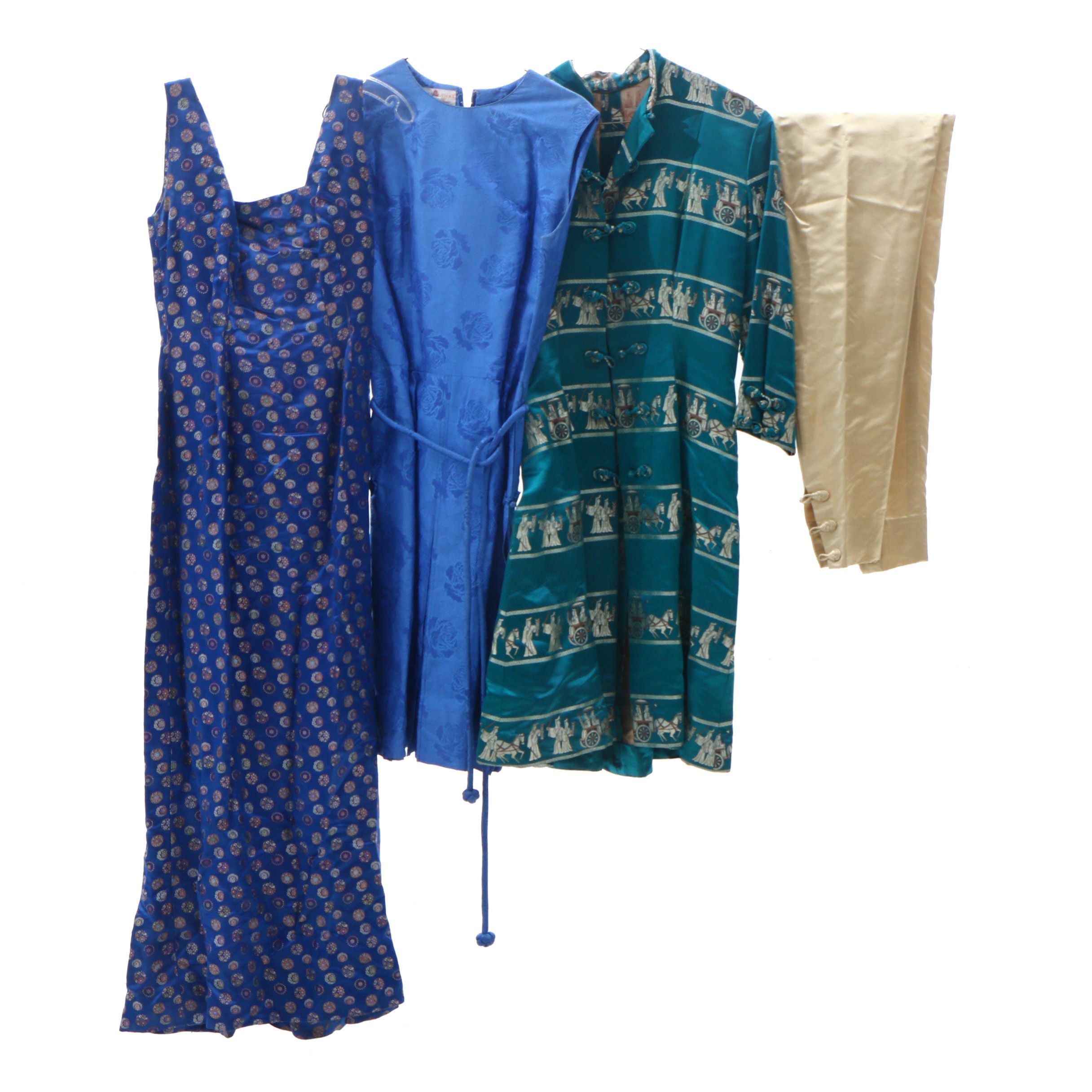 City of Shanghai Chinese Silk Suit and Other Silk Dresses, Circa 1960