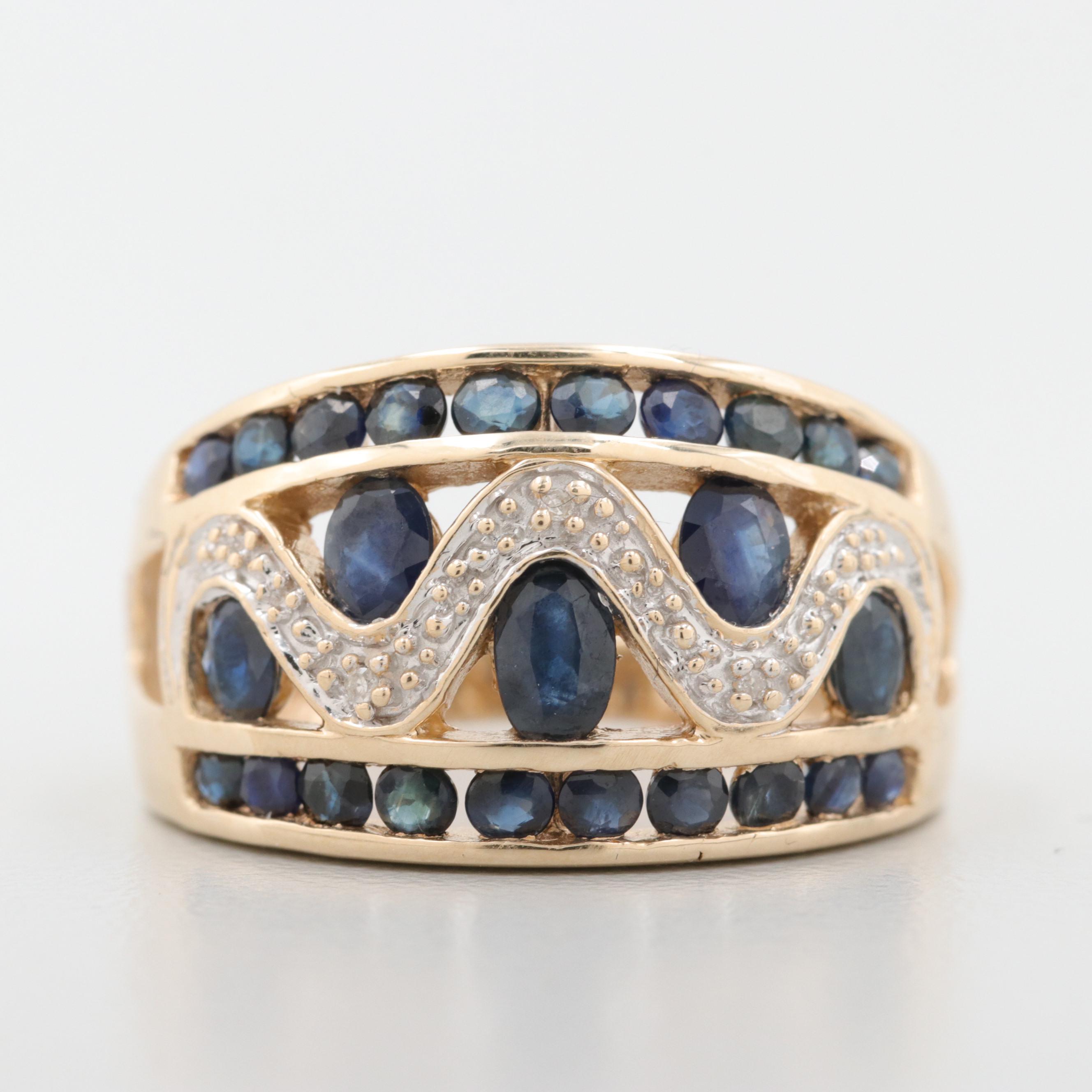 10K Yellow Gold Sapphire and Diamond Ring