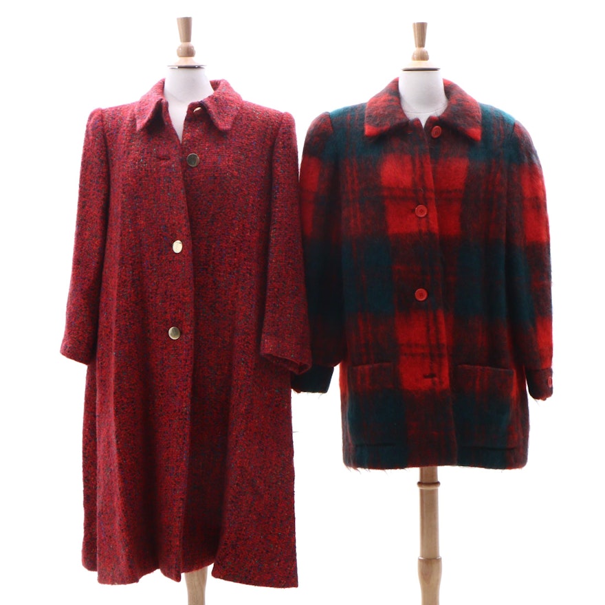 Helga Bouclé Wool Blend Coat and Mohair Plaid Coat, Vintage