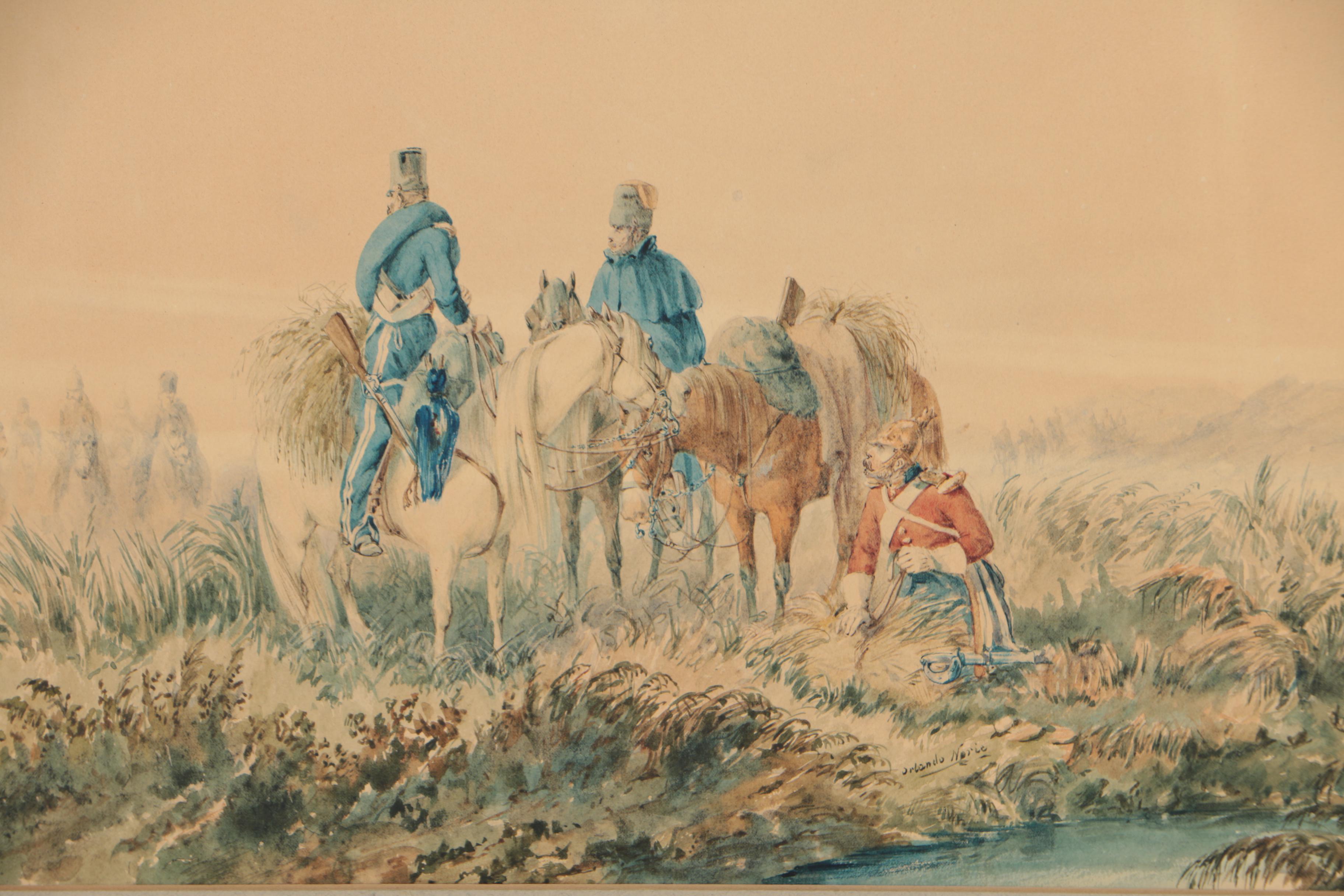 Orlando Norie Watercolor Illustration of Crimean War Soldiers