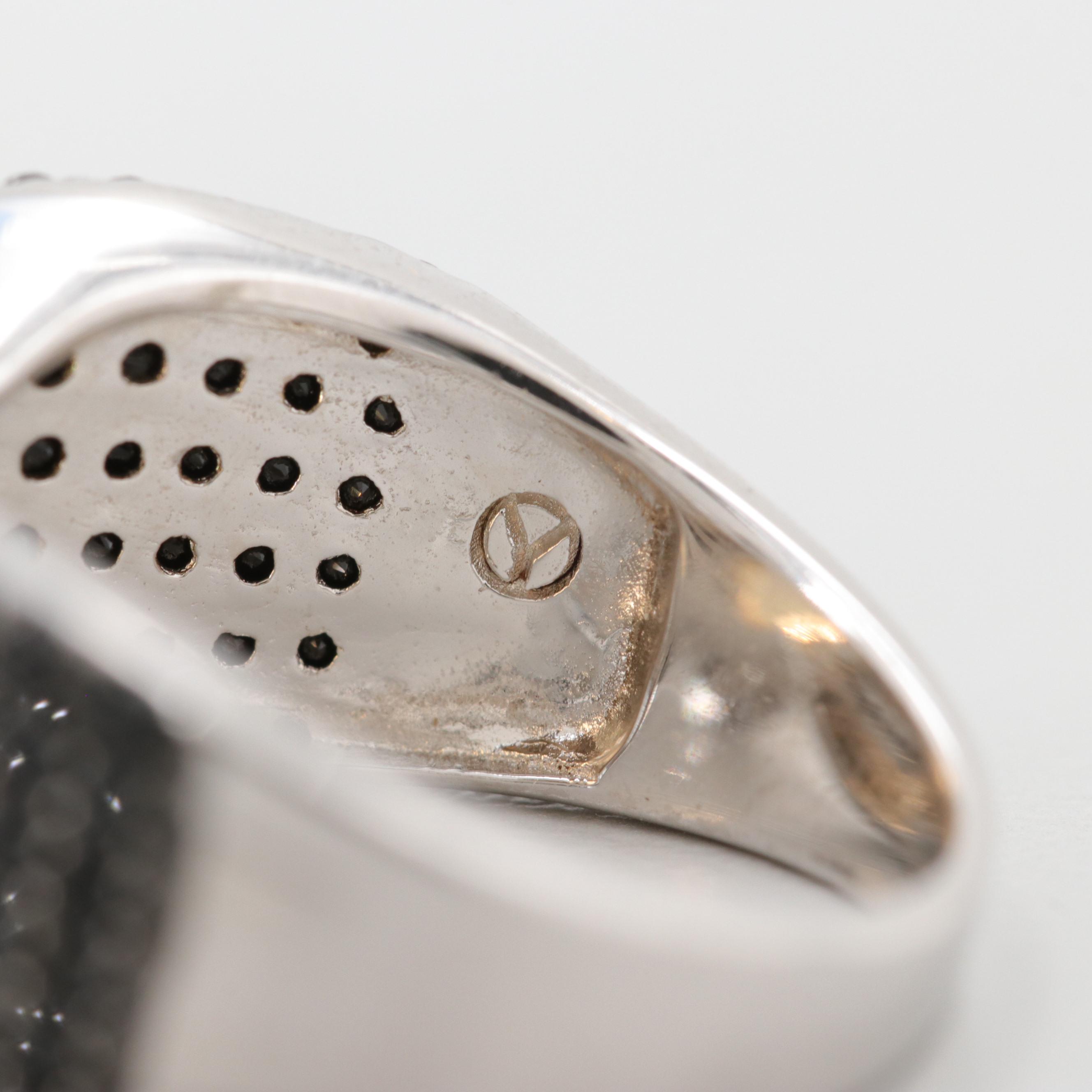 Sterling Silver Opal and Black Spinel Ring