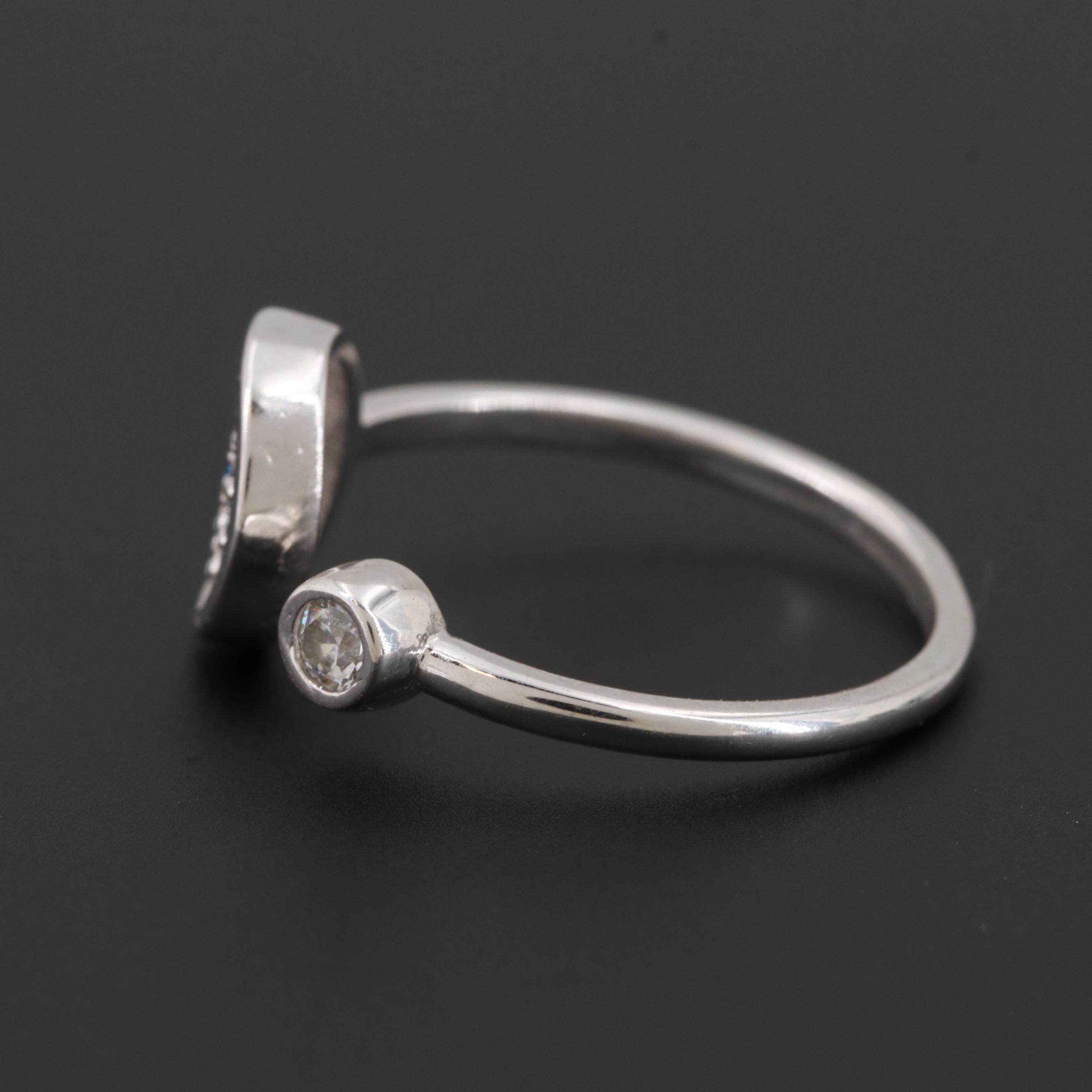 Sterling Silver Blue Spinel and Cubic Zirconia Open Crown Ring