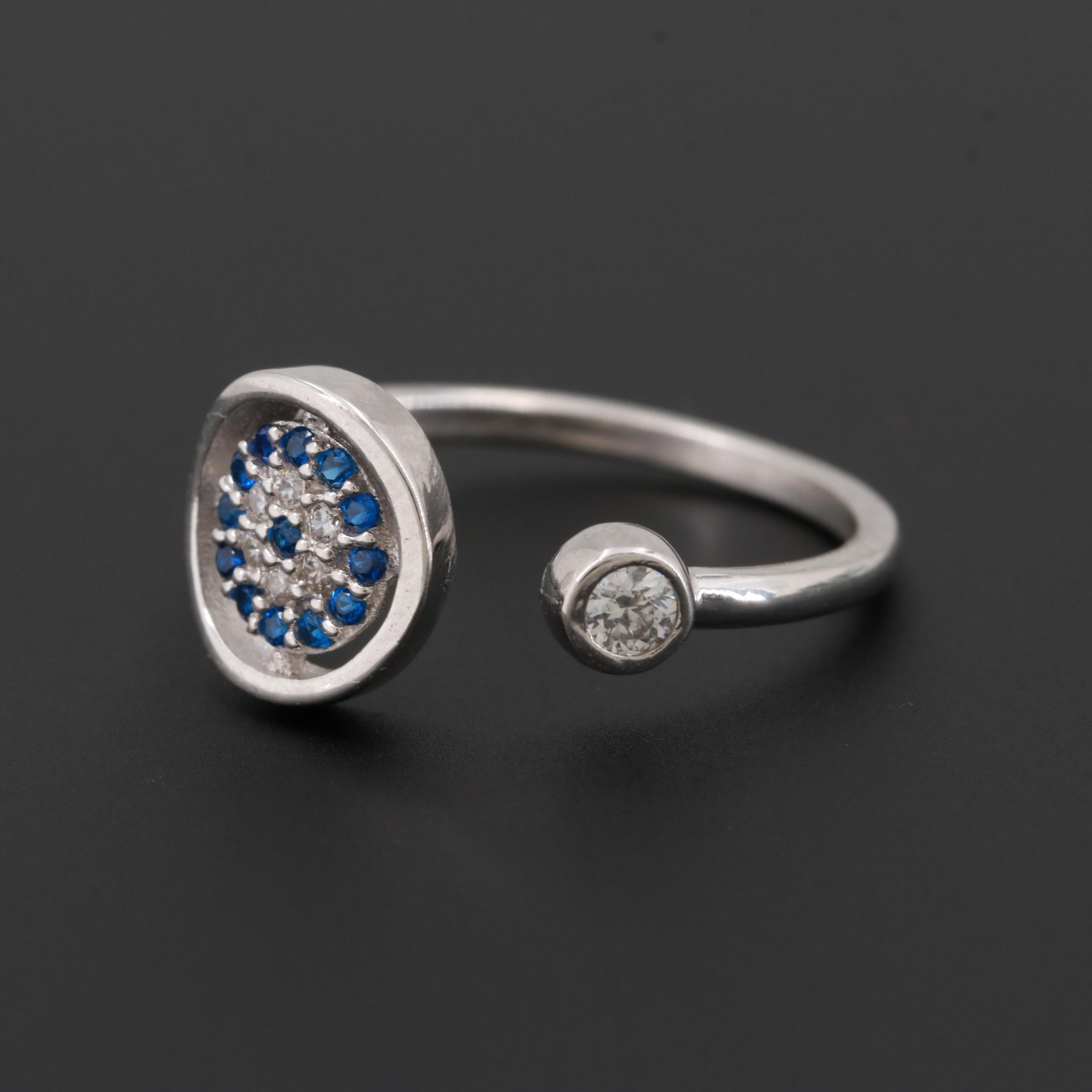 Sterling Silver Blue Spinel and Cubic Zirconia Open Crown Ring