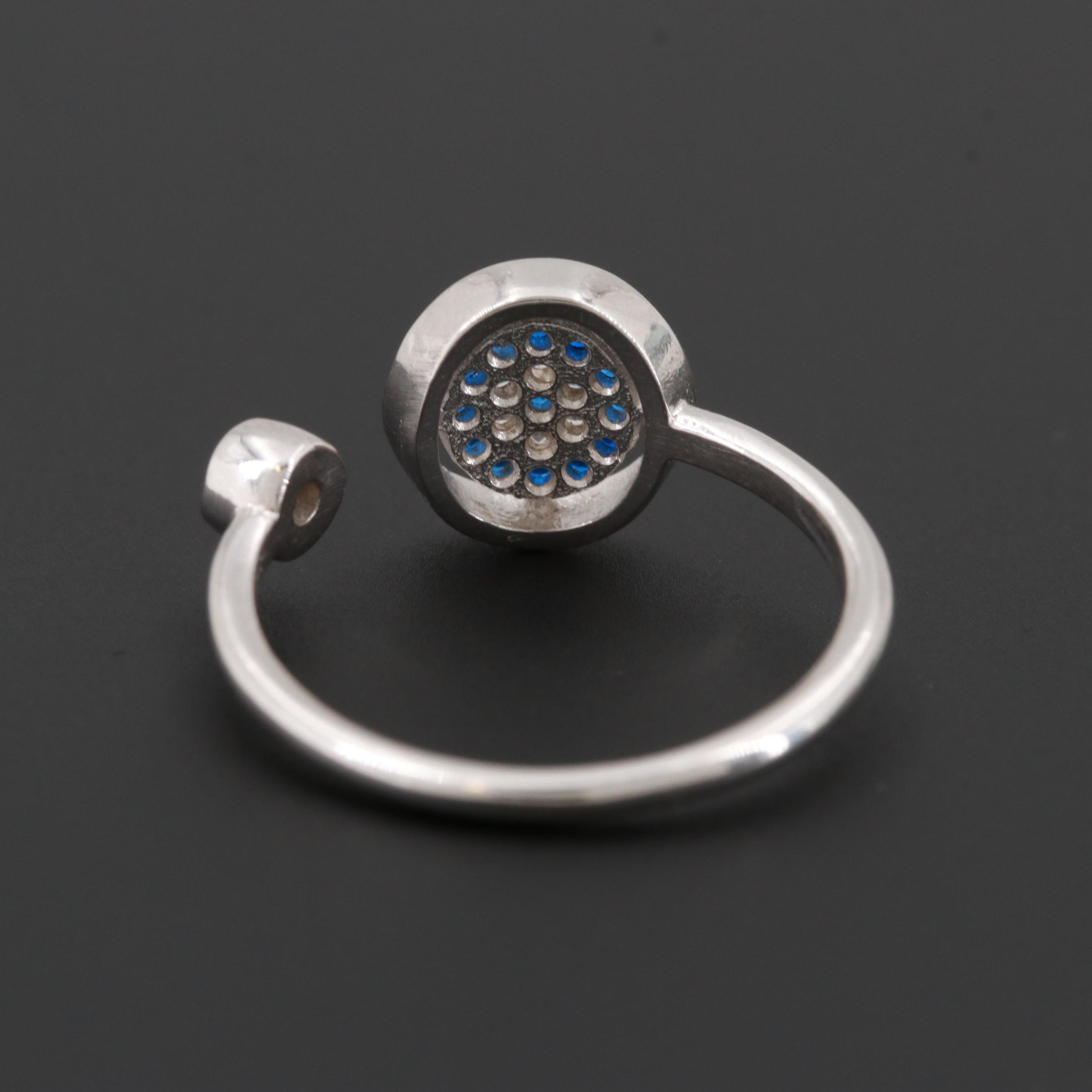 Sterling Silver Blue Spinel and Cubic Zirconia Open Crown Ring