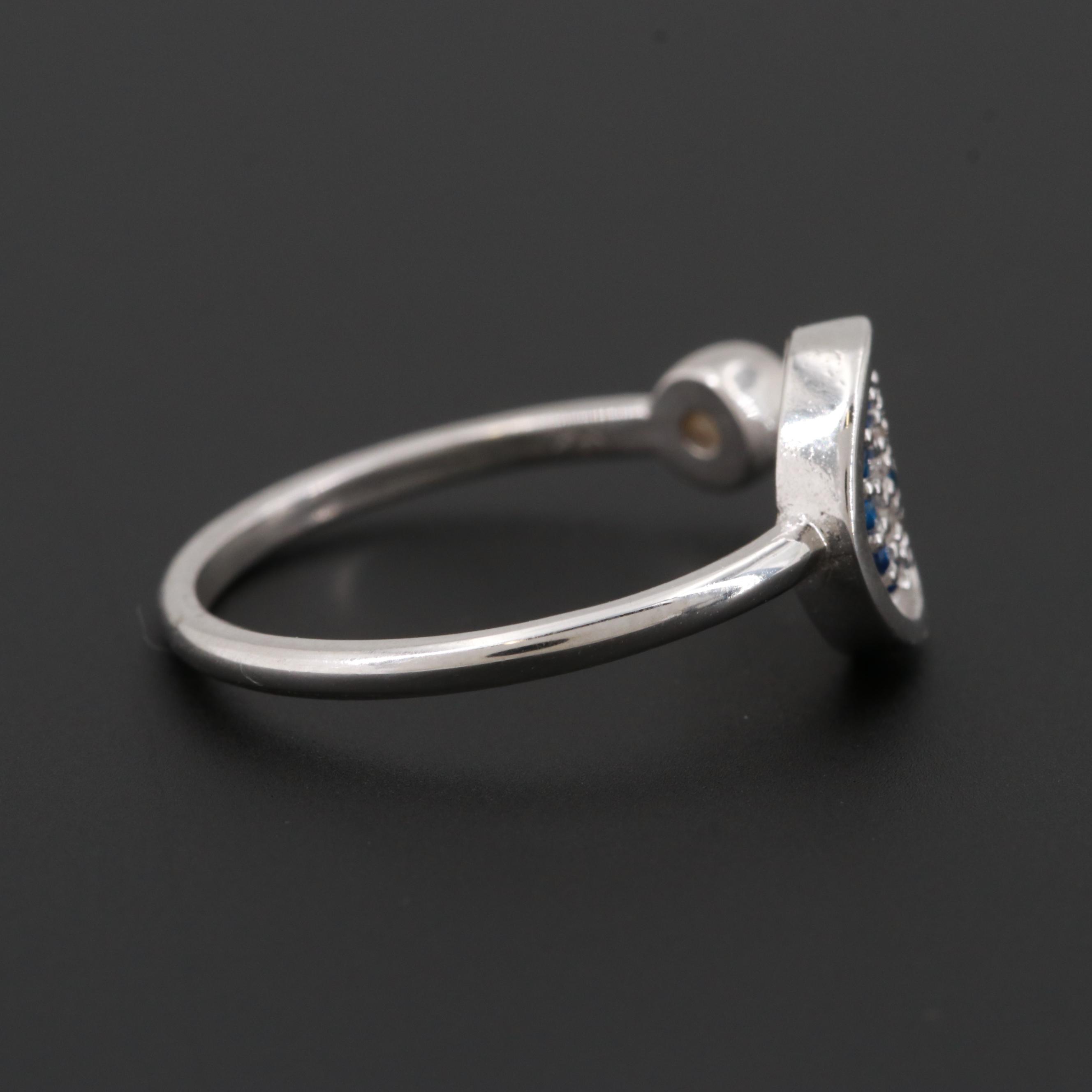 Sterling Silver Blue Spinel and Cubic Zirconia Open Crown Ring