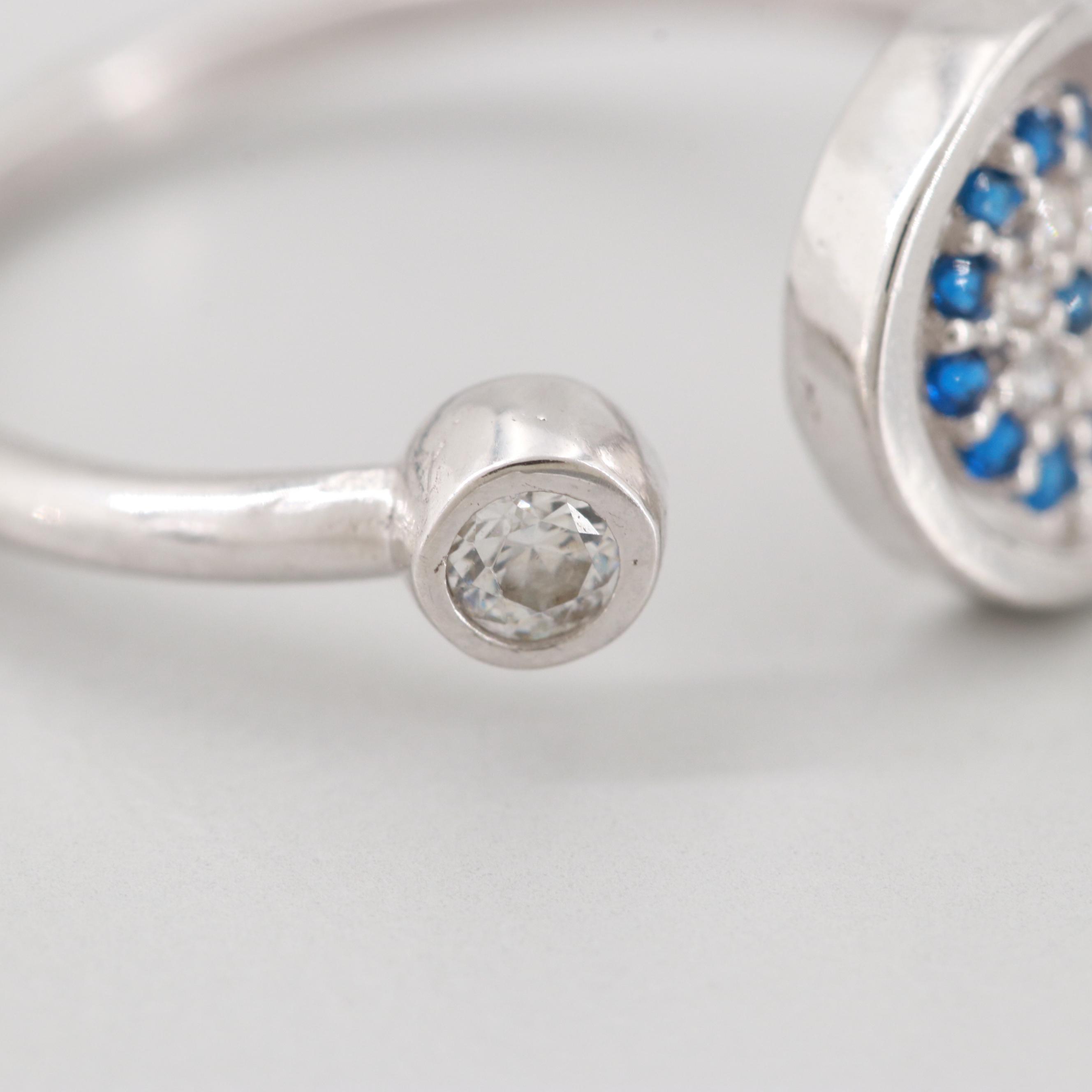 Sterling Silver Blue Spinel and Cubic Zirconia Open Crown Ring