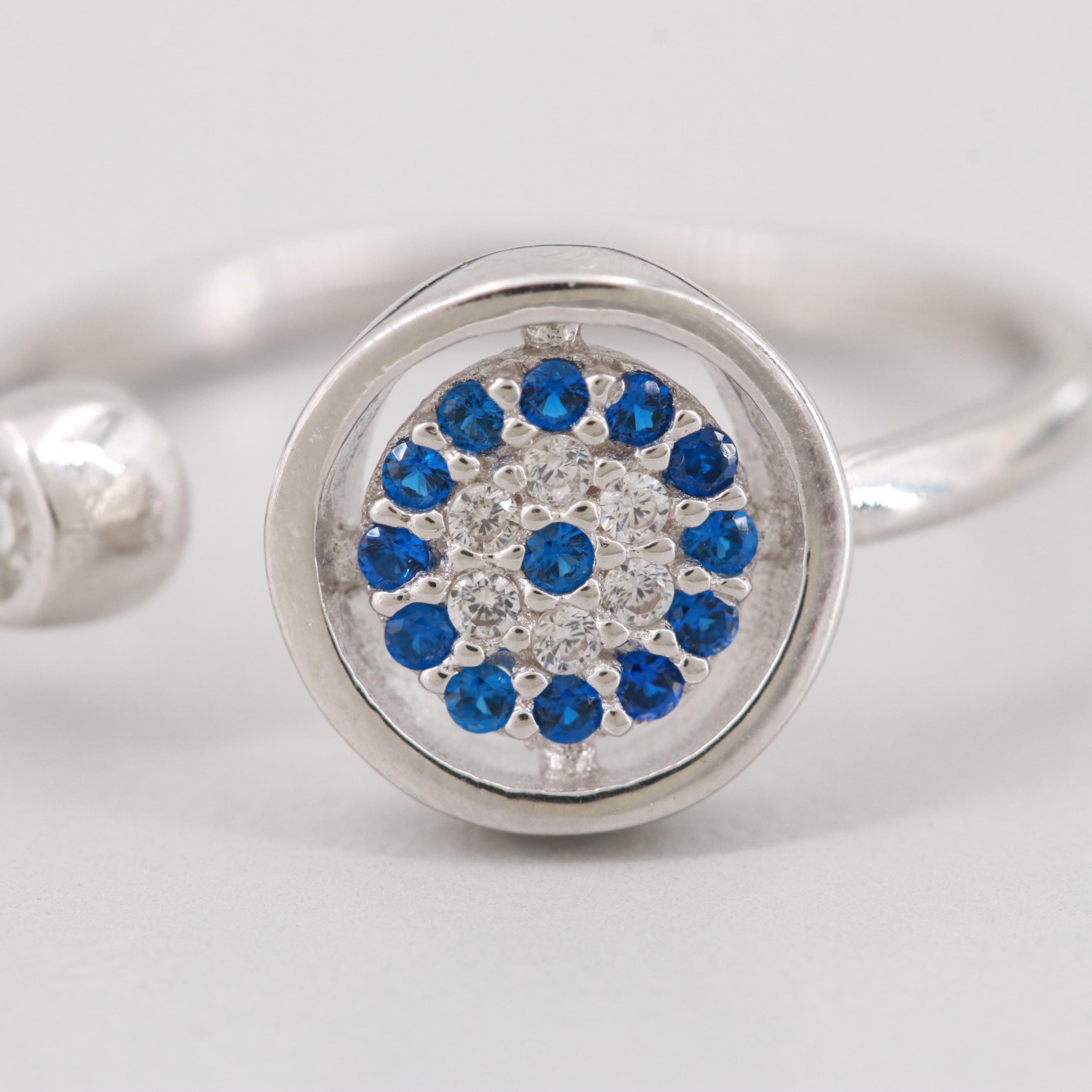 Sterling Silver Blue Spinel and Cubic Zirconia Open Crown Ring