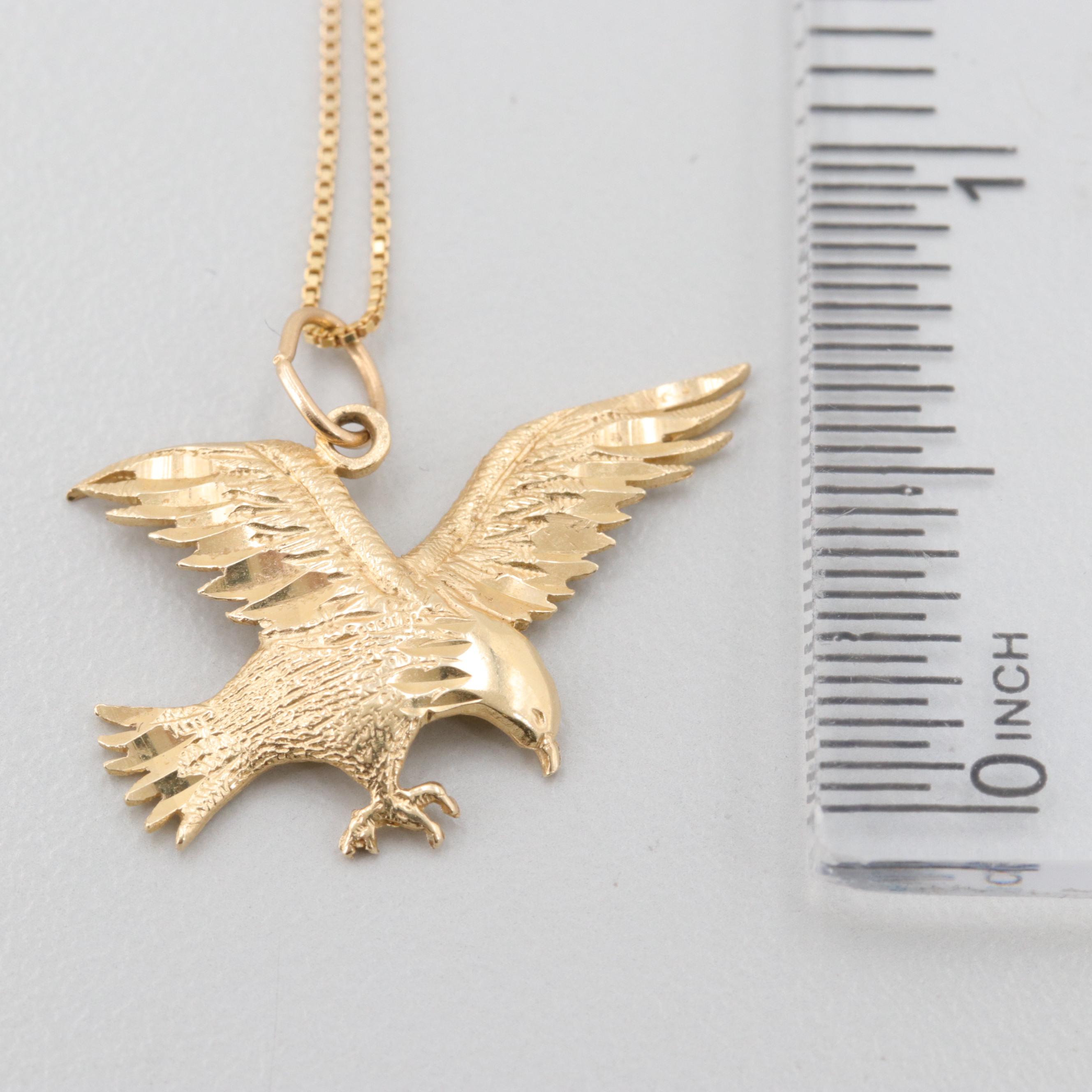 14K Yellow Gold Eagle Pendant Necklace