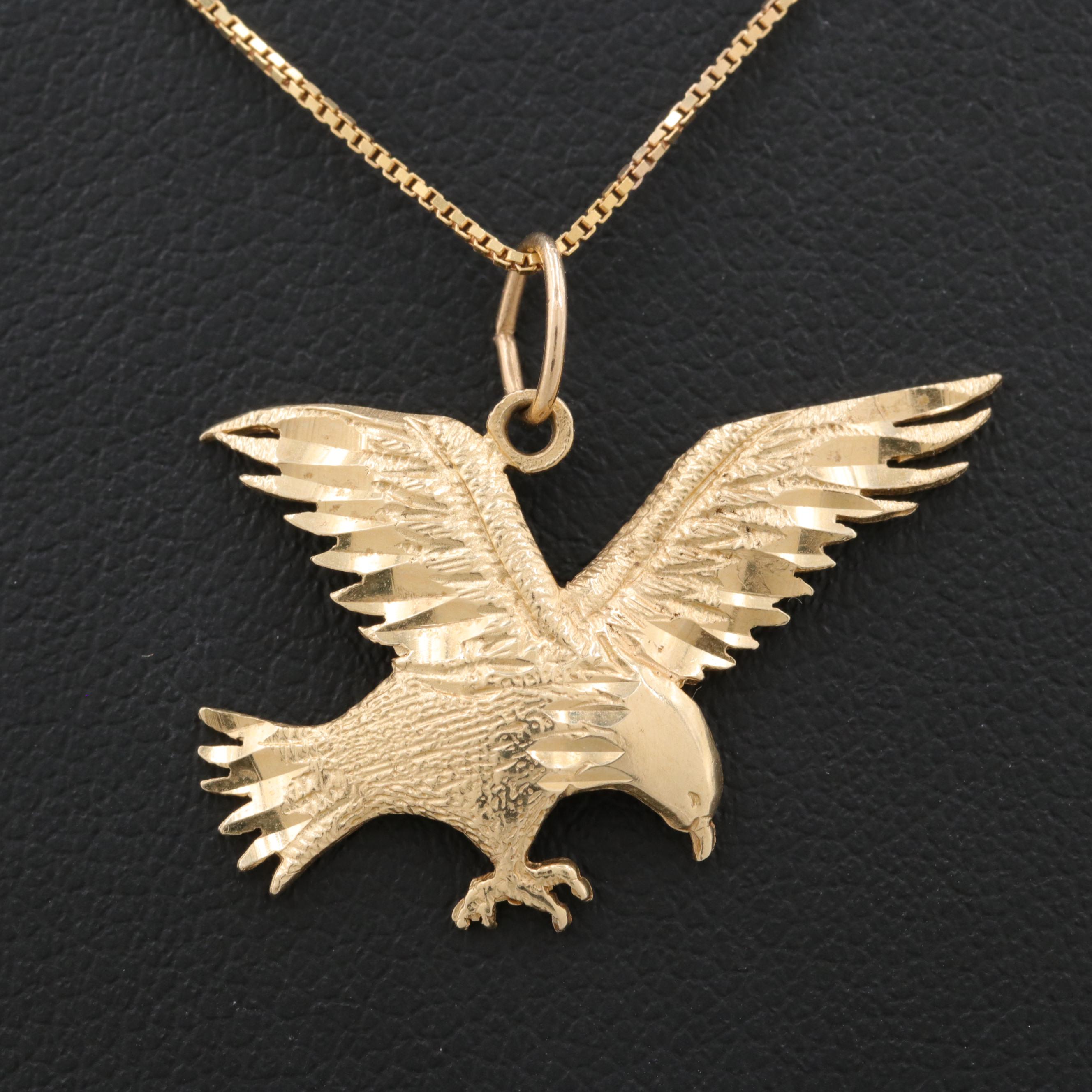 14K Yellow Gold Eagle Pendant Necklace