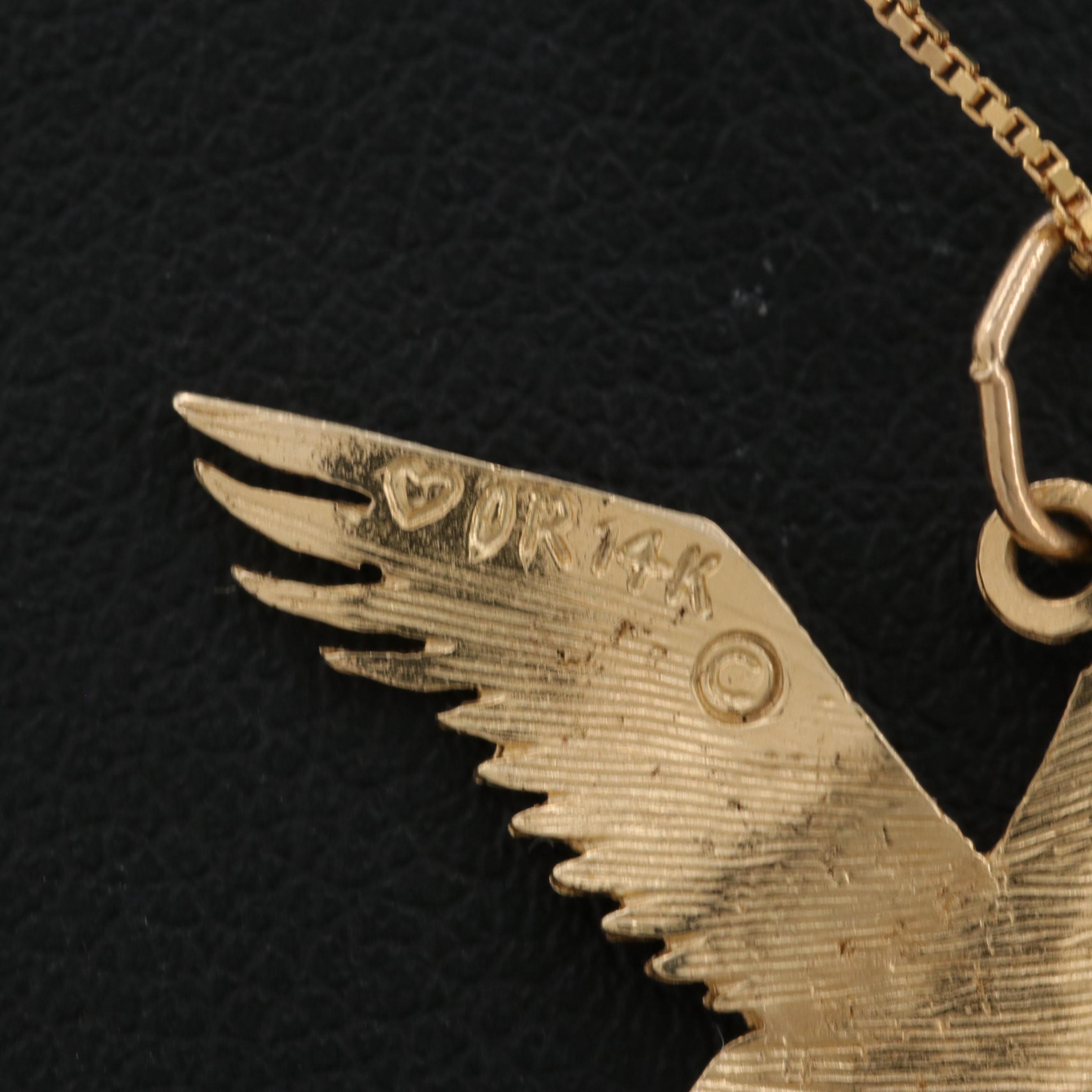 14K Yellow Gold Eagle Pendant Necklace