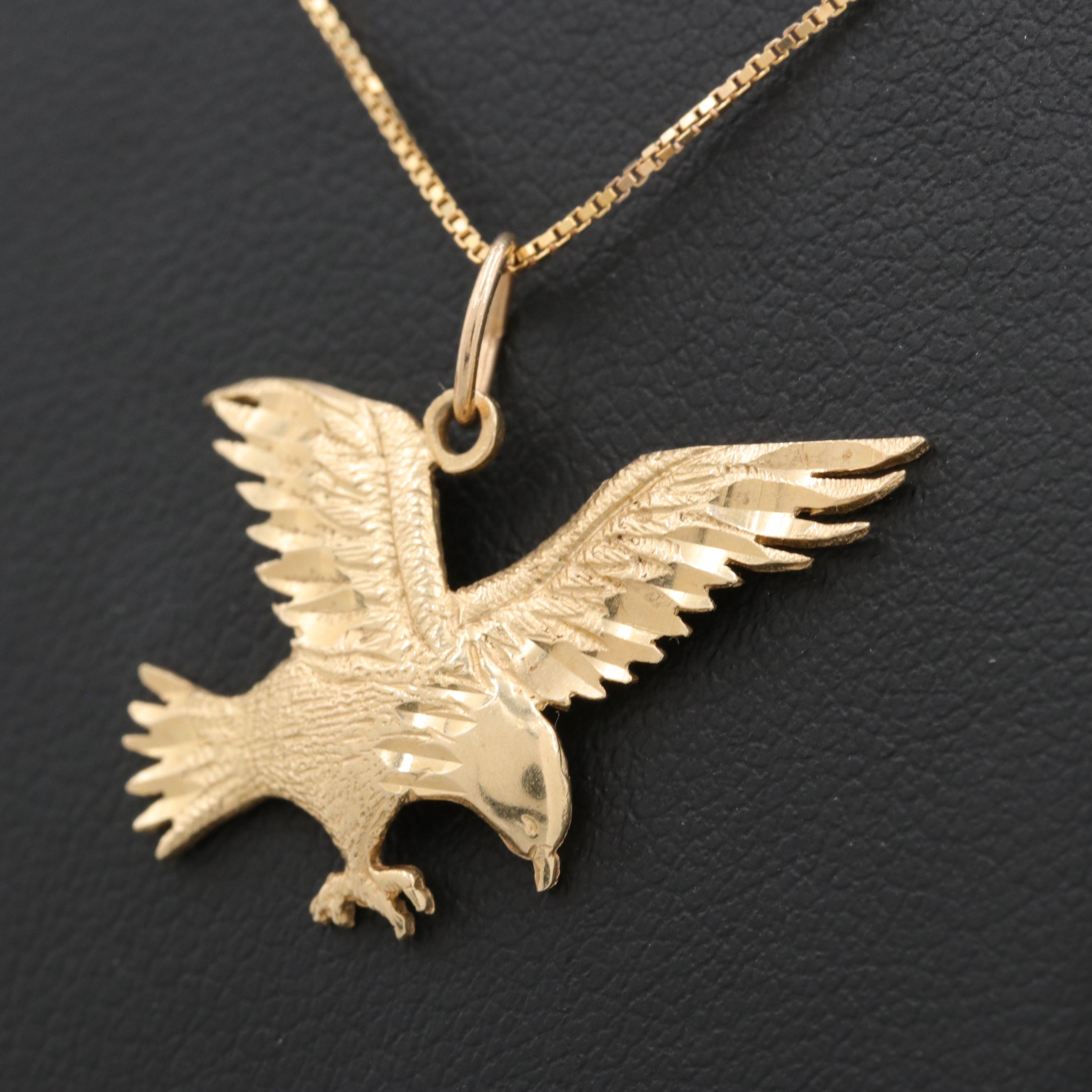 14K Yellow Gold Eagle Pendant Necklace