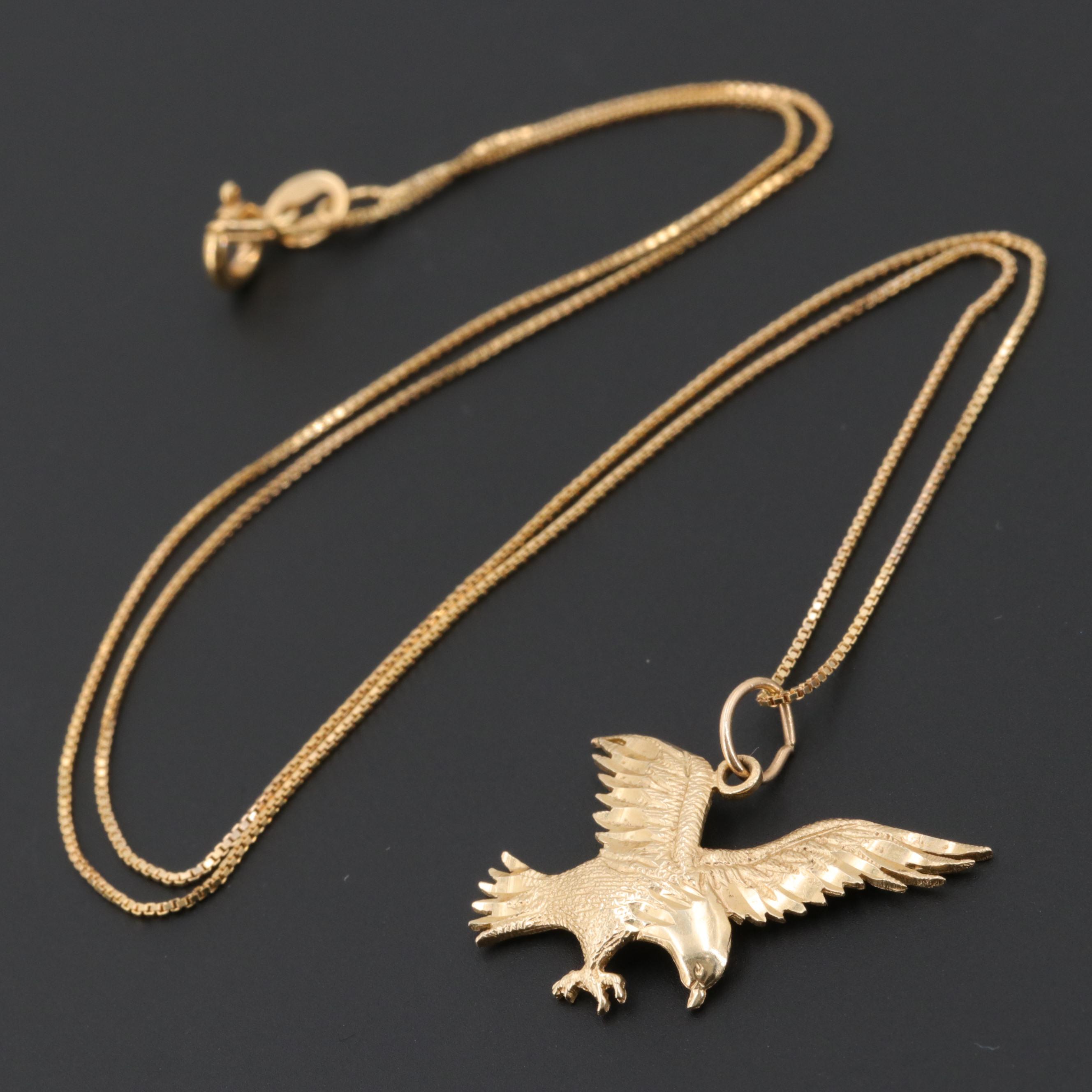 14K Yellow Gold Eagle Pendant Necklace