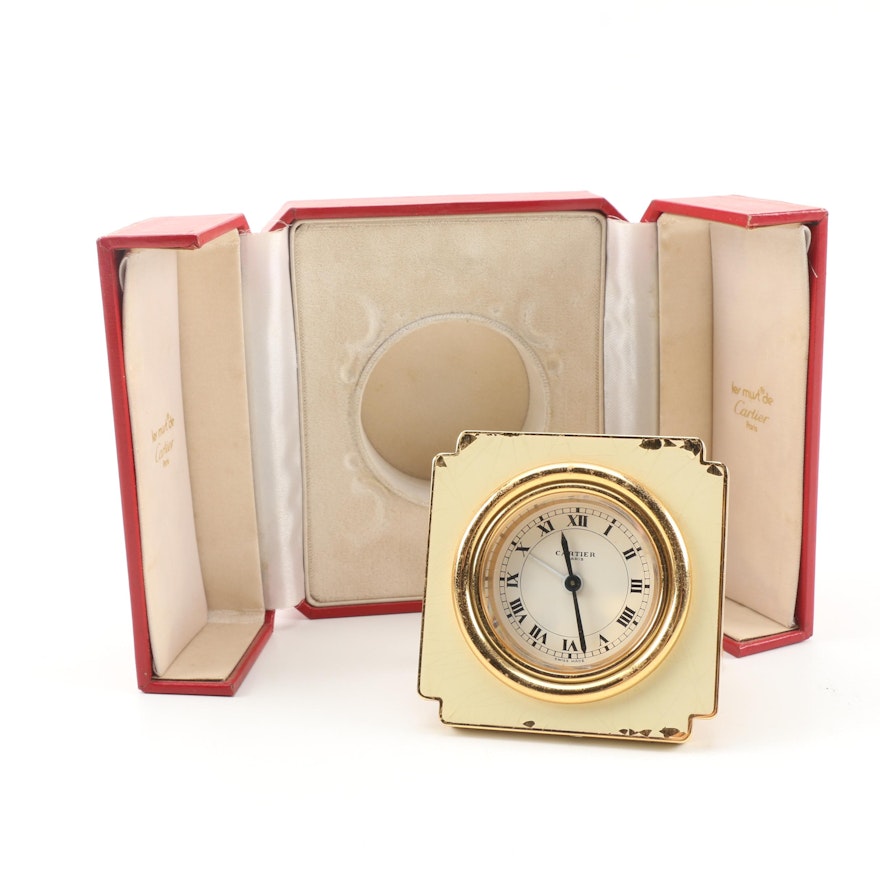 Cartier "Les Must" Swiss Made Travel Clock with Case