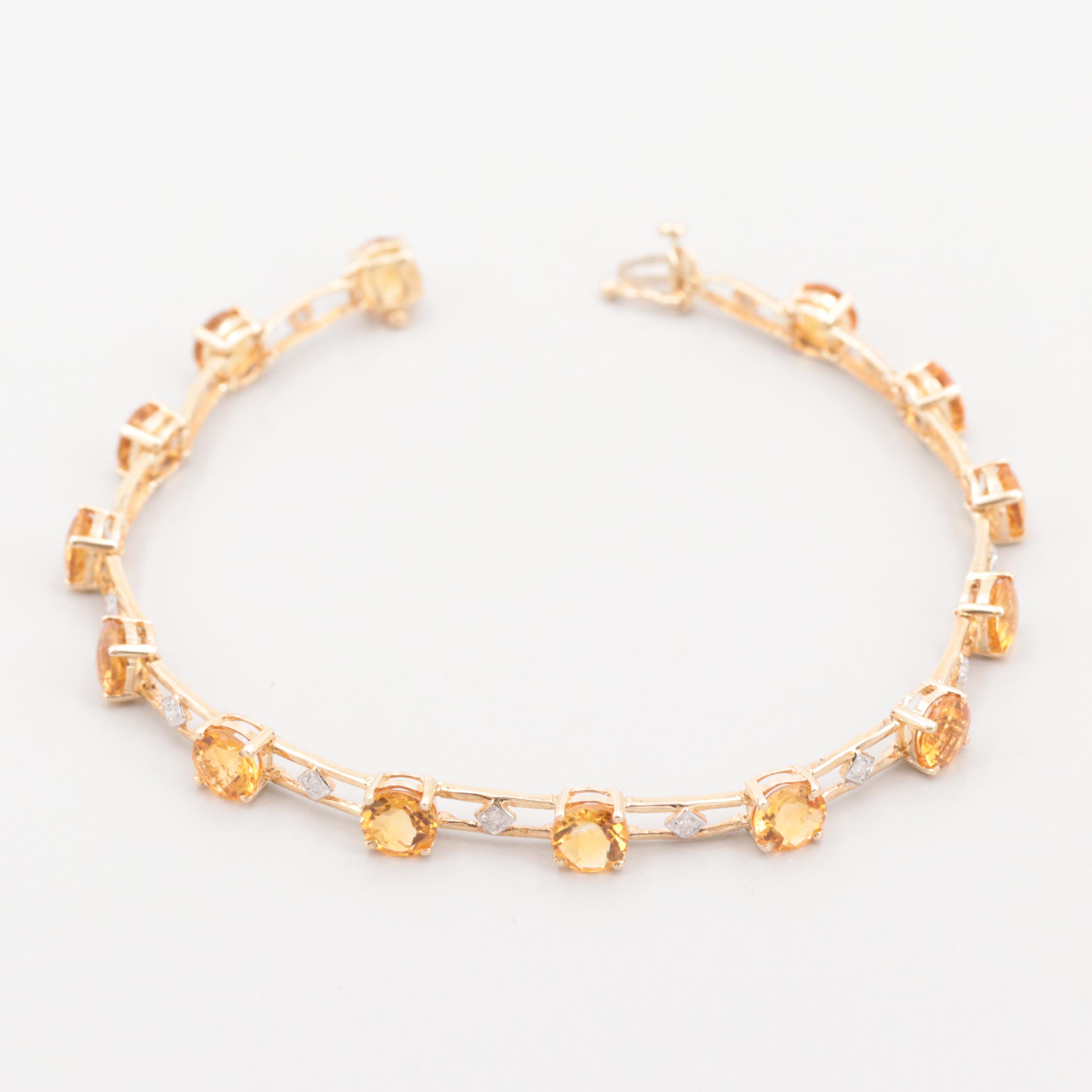10K Yellow Gold Citrine and Diamond Bracelet