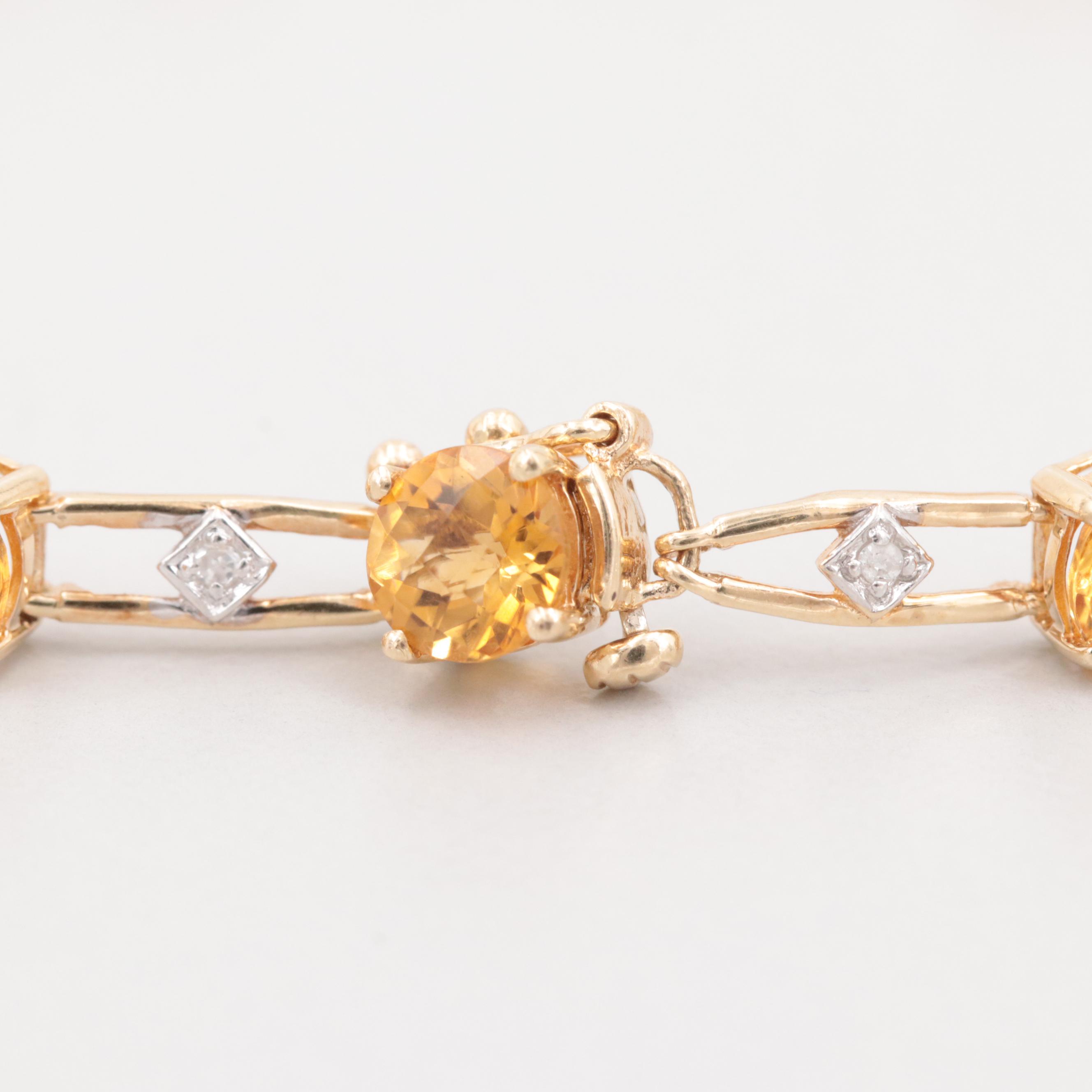 10K Yellow Gold Citrine and Diamond Bracelet