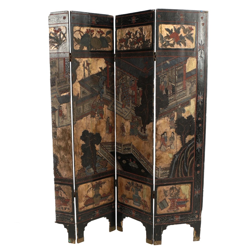 Chinese Coromandel Lacquer Folding Screen, Late 19th/Early 20th Century
