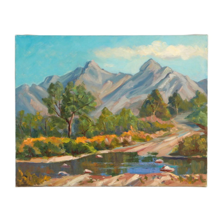 Judge Edward J. Hummer Oil Painting of Mountainous Landscape