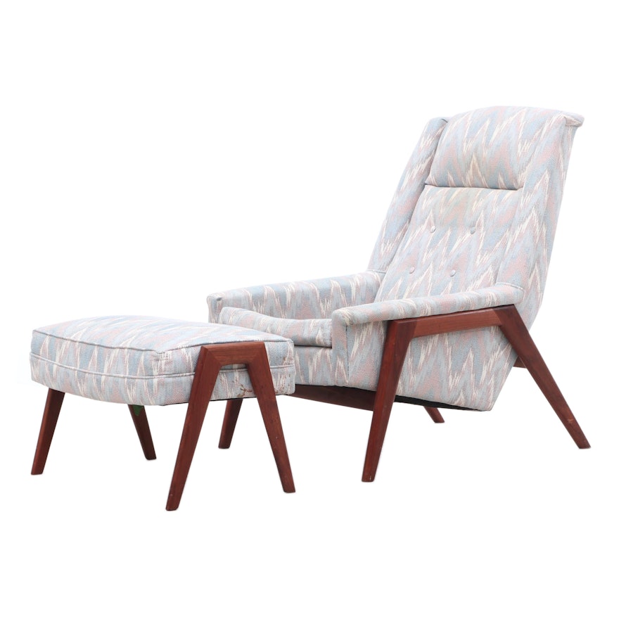 Mid Century Modern Upholstered Arm Chair with Ottoman