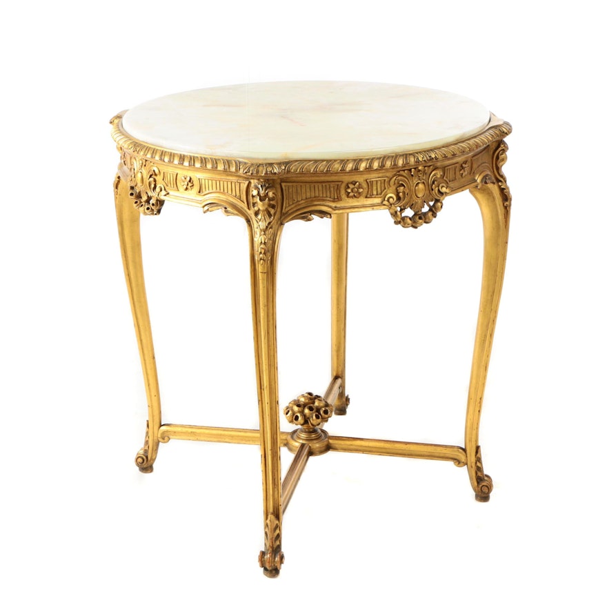 Louis XV Style Carved Giltwood and Onyx Gueridon, Late 19th/Early 20th Century