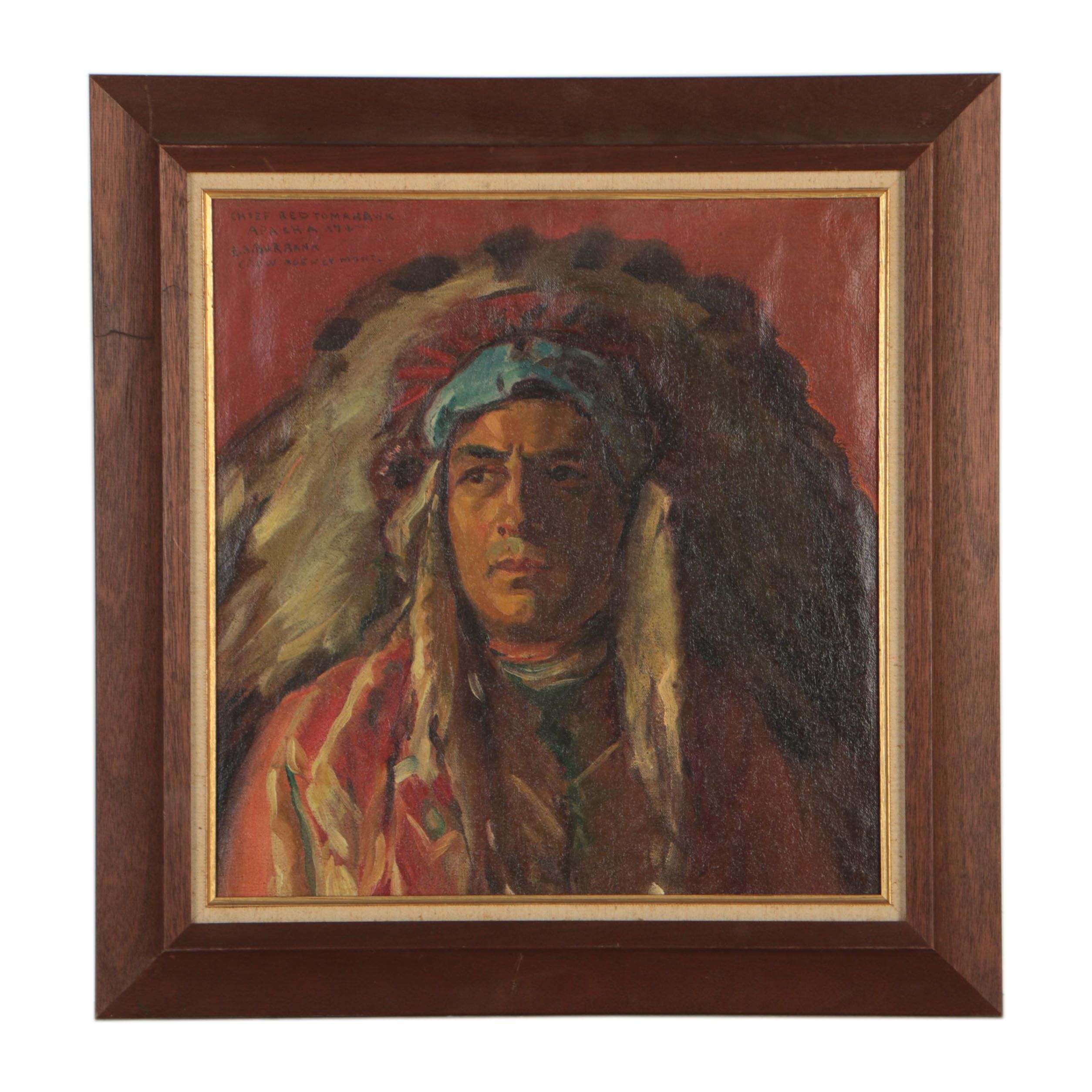 Eldridge A. Burbank Oil Painting "Chief Red Tomahawk", circa 1924