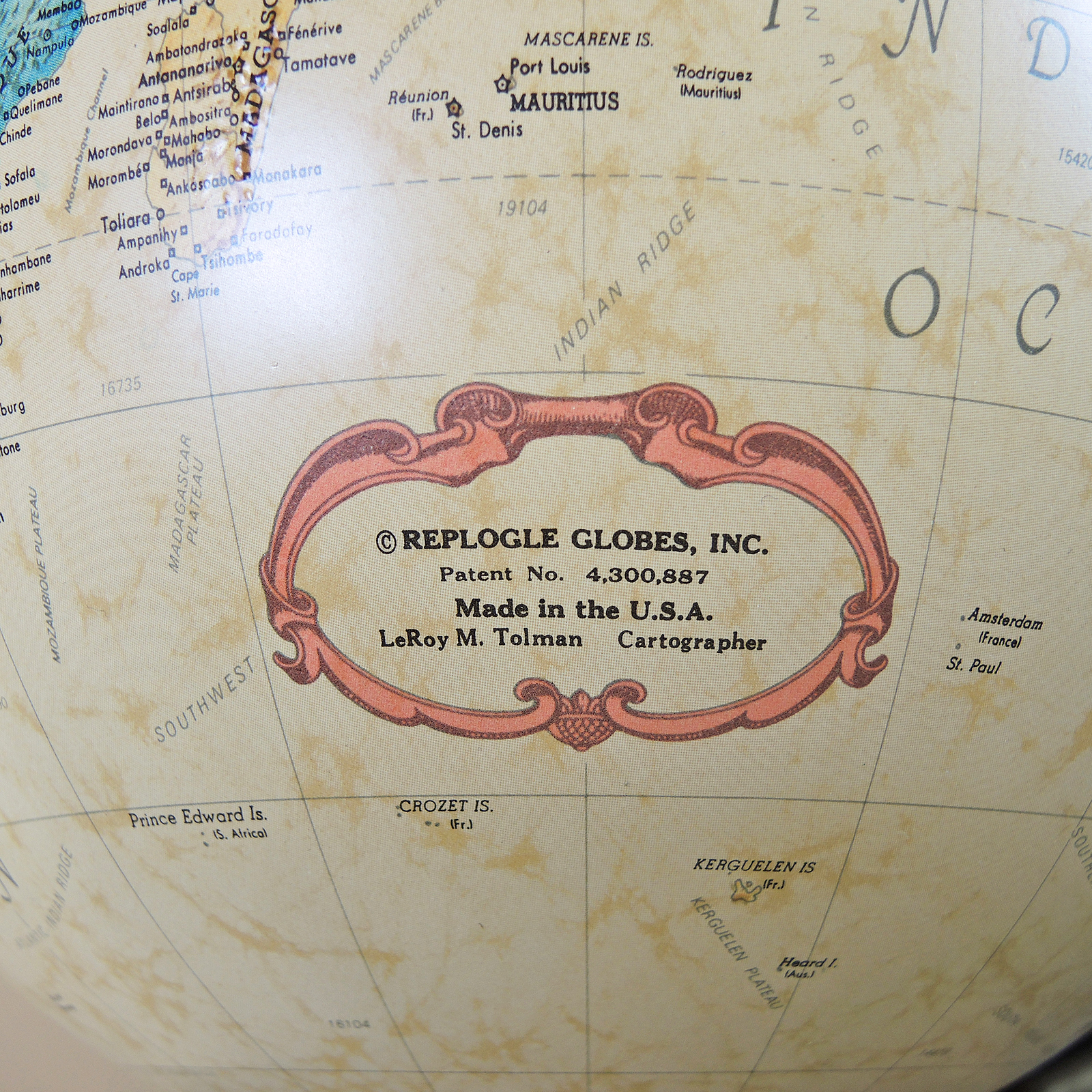 Maxim Table Lamp,  Henricus Hondios Geographic Map and Replogle Globe