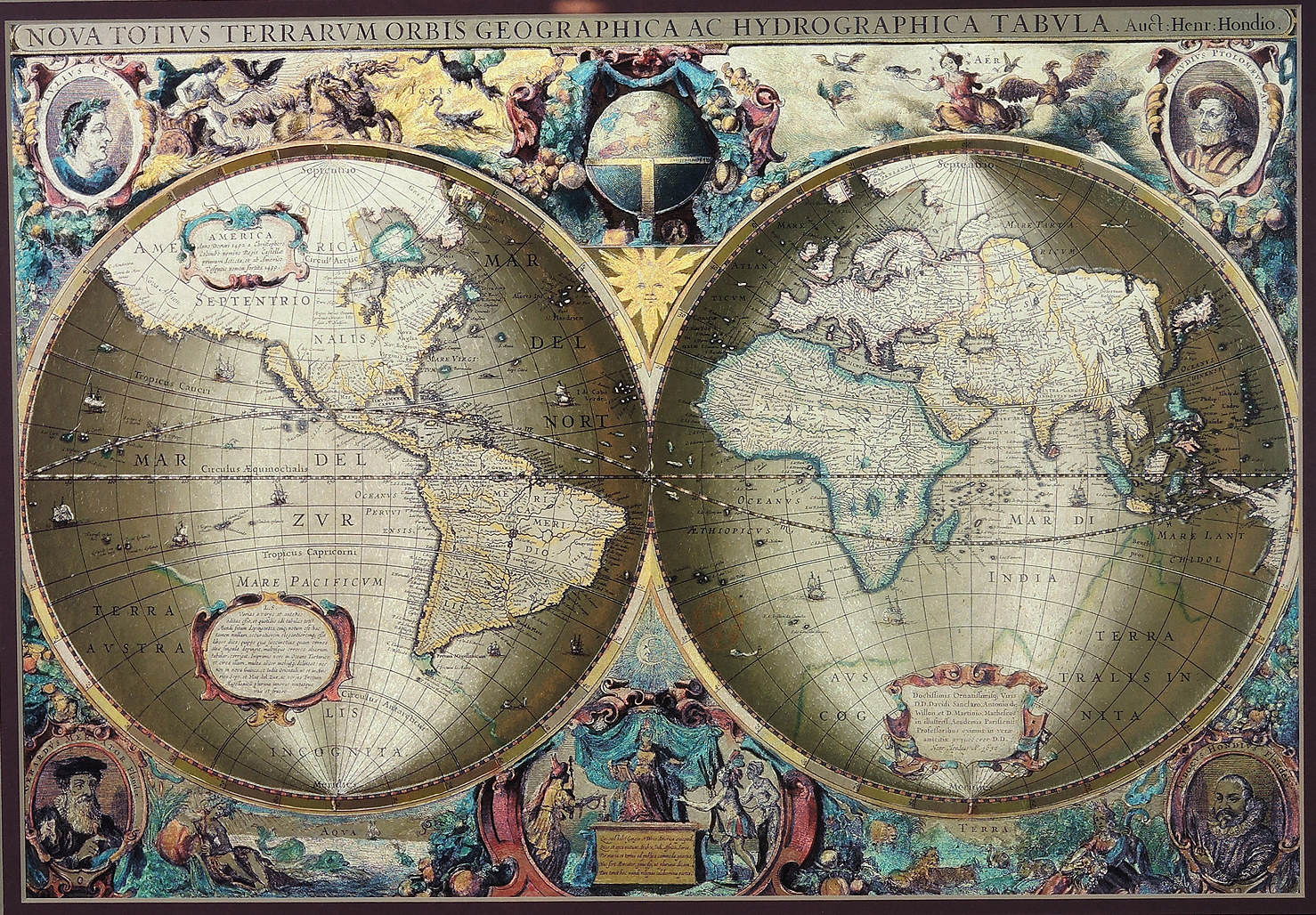 Maxim Table Lamp,  Henricus Hondios Geographic Map and Replogle Globe