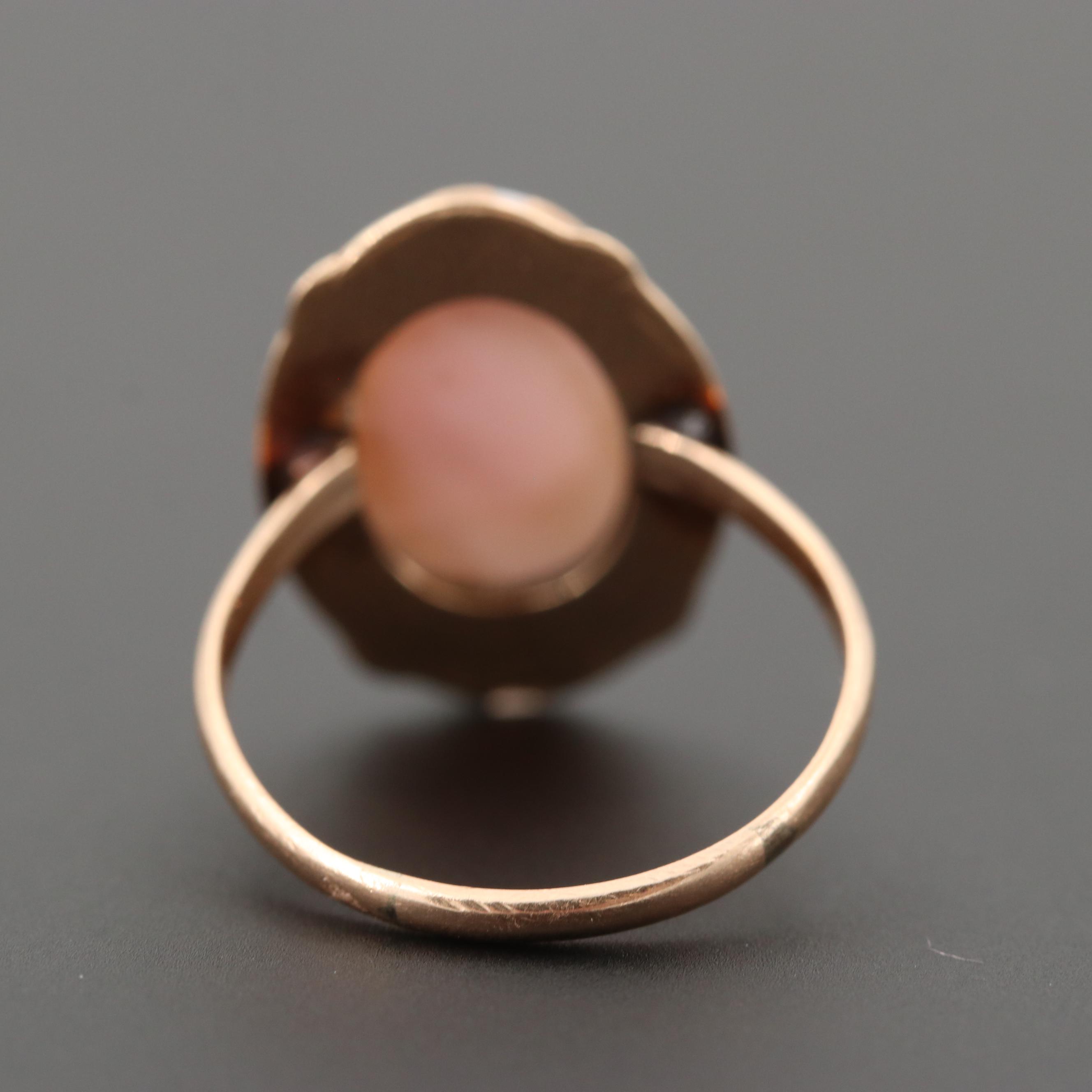 Antique 10K Rose Gold Carved Conch Shell Cameo Ring