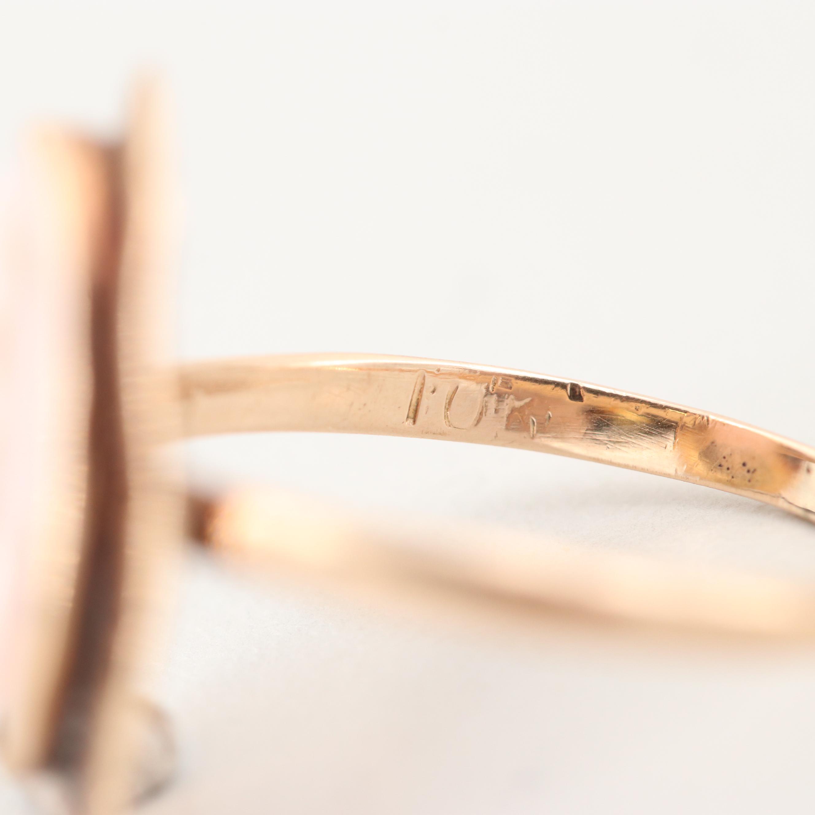 Antique 10K Rose Gold Carved Conch Shell Cameo Ring