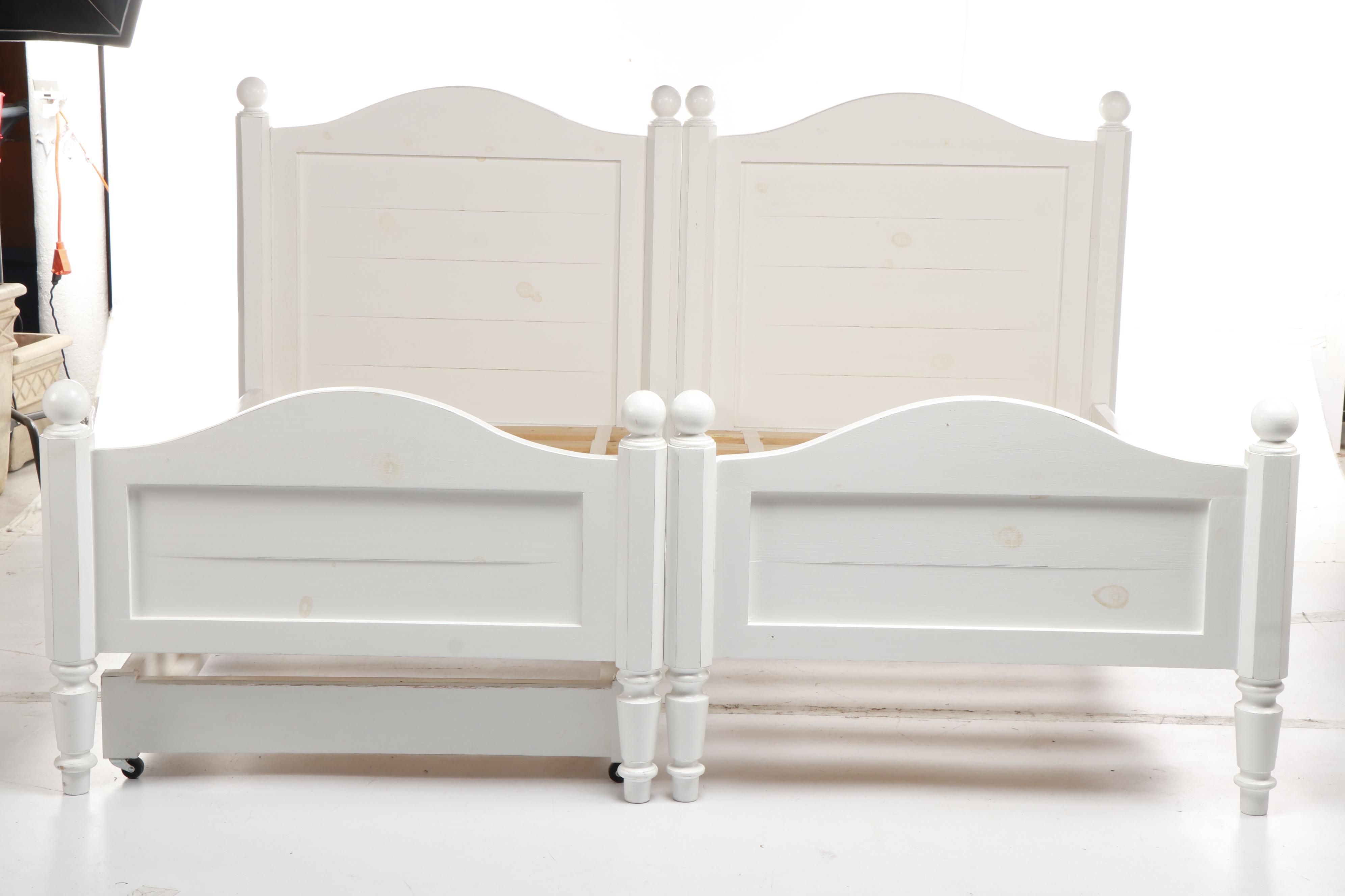 White Wooden Twin Bed Frames with Trundle