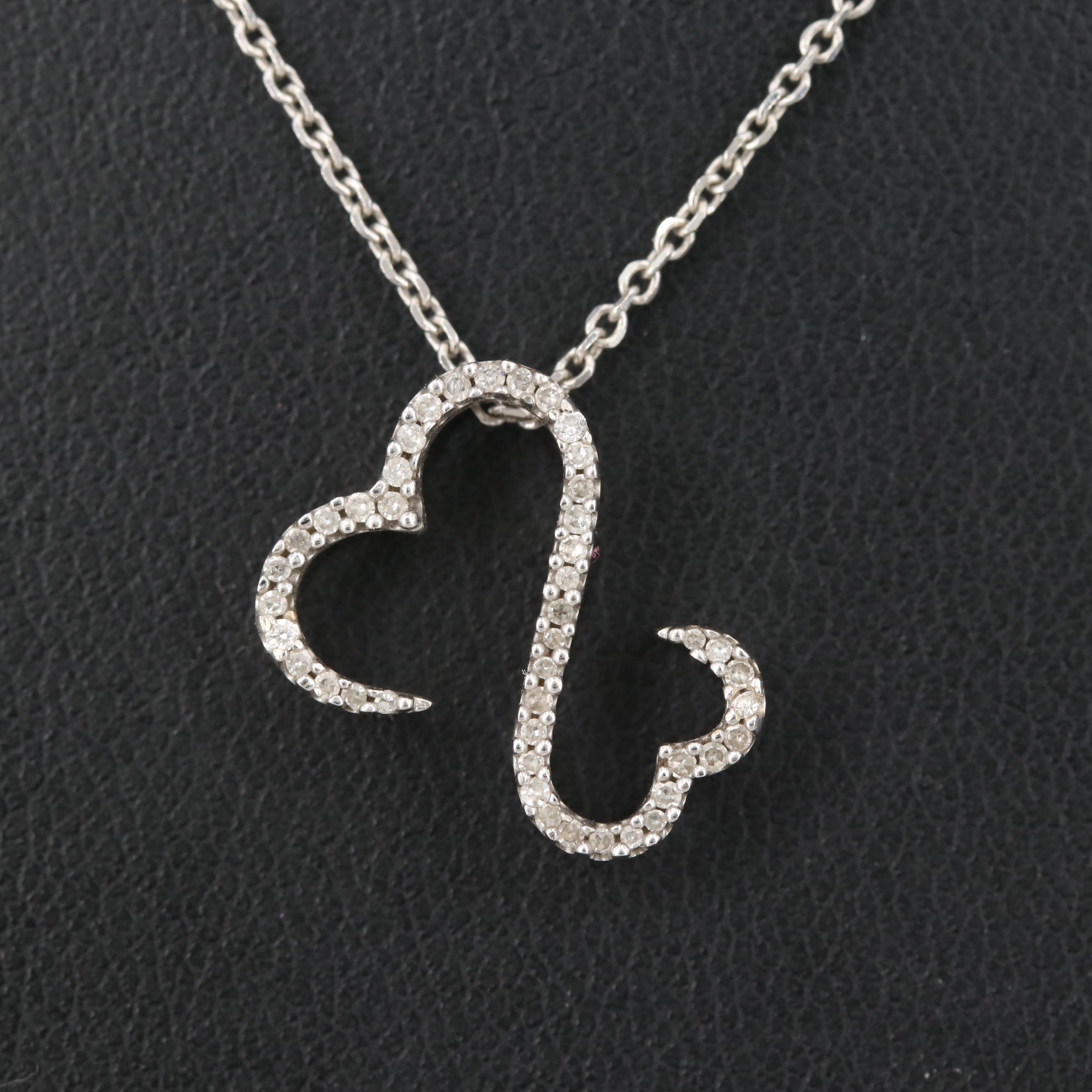 Jane Seymour 14K White Gold Diamond "Open Hearts" Pendant Necklace