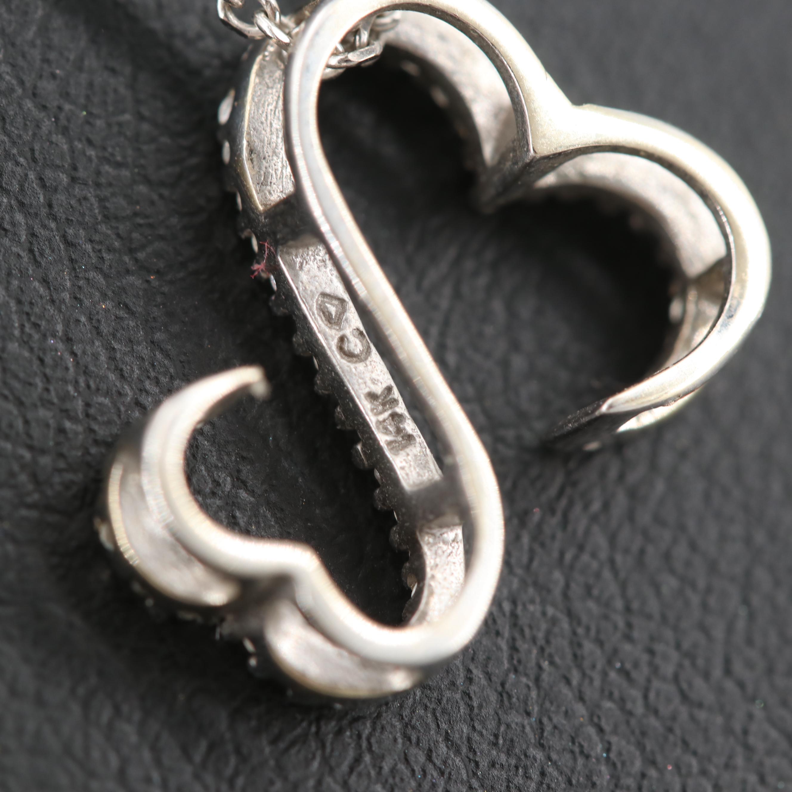 Jane Seymour 14K White Gold Diamond "Open Hearts" Pendant Necklace