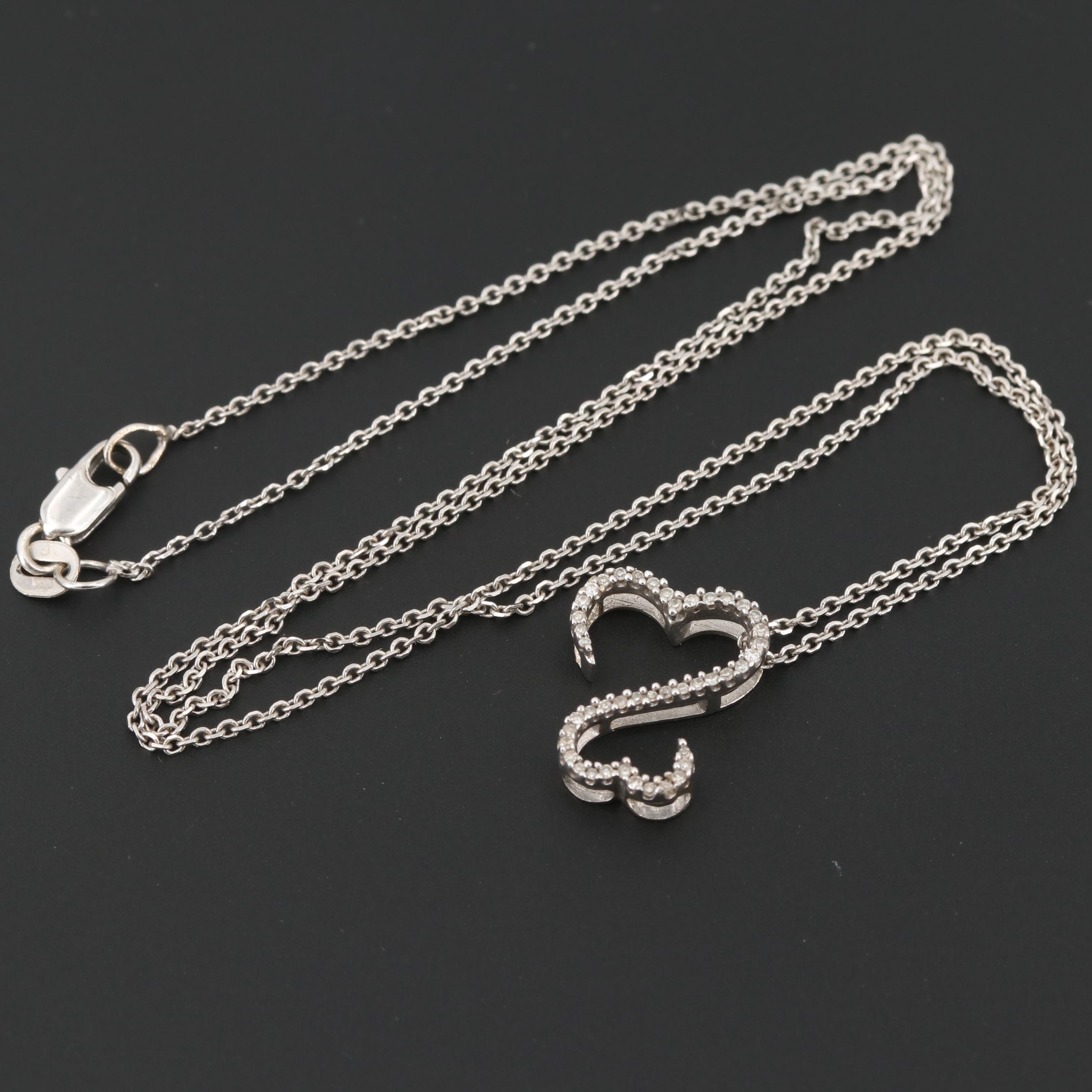 Jane Seymour 14K White Gold Diamond "Open Hearts" Pendant Necklace