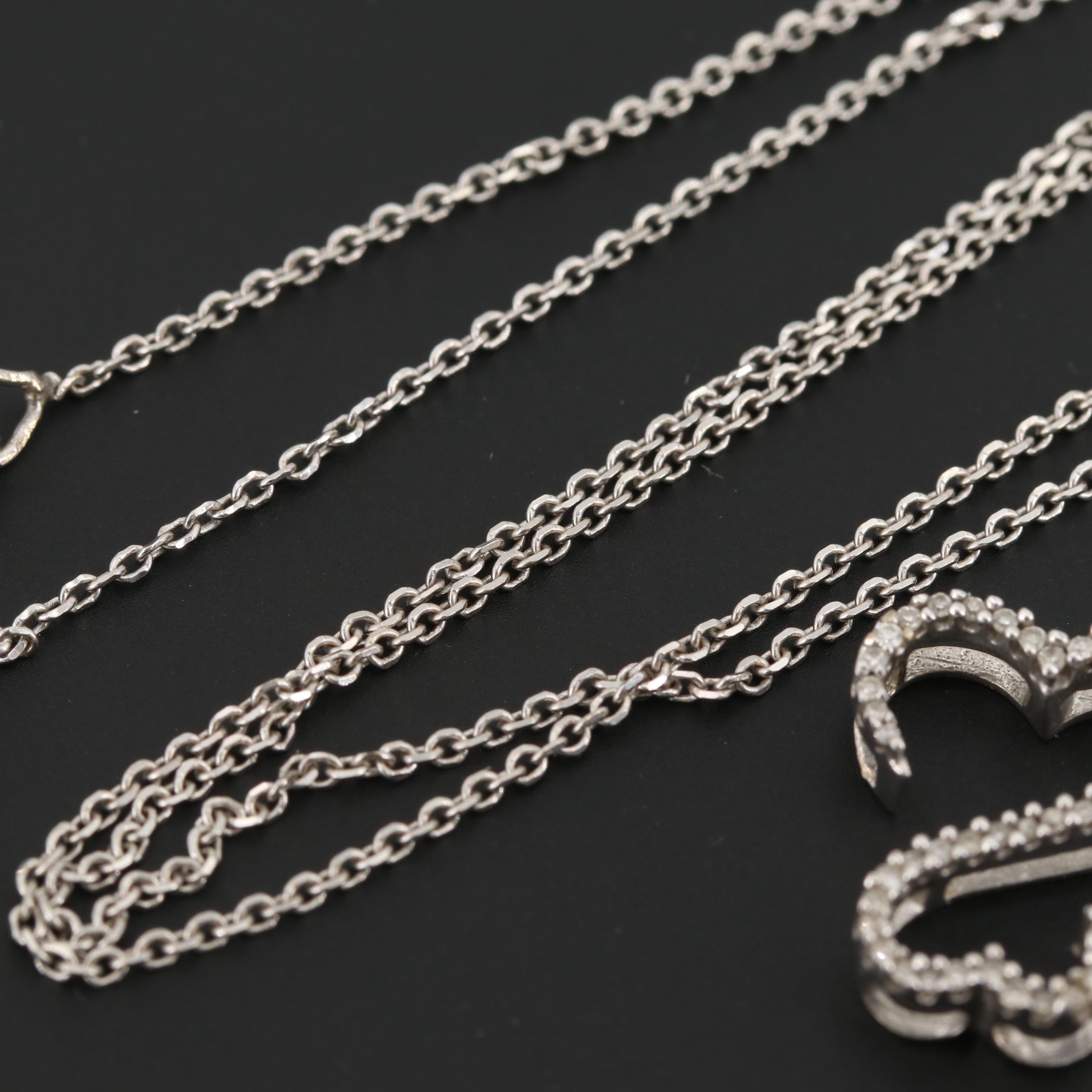 Jane Seymour 14K White Gold Diamond "Open Hearts" Pendant Necklace