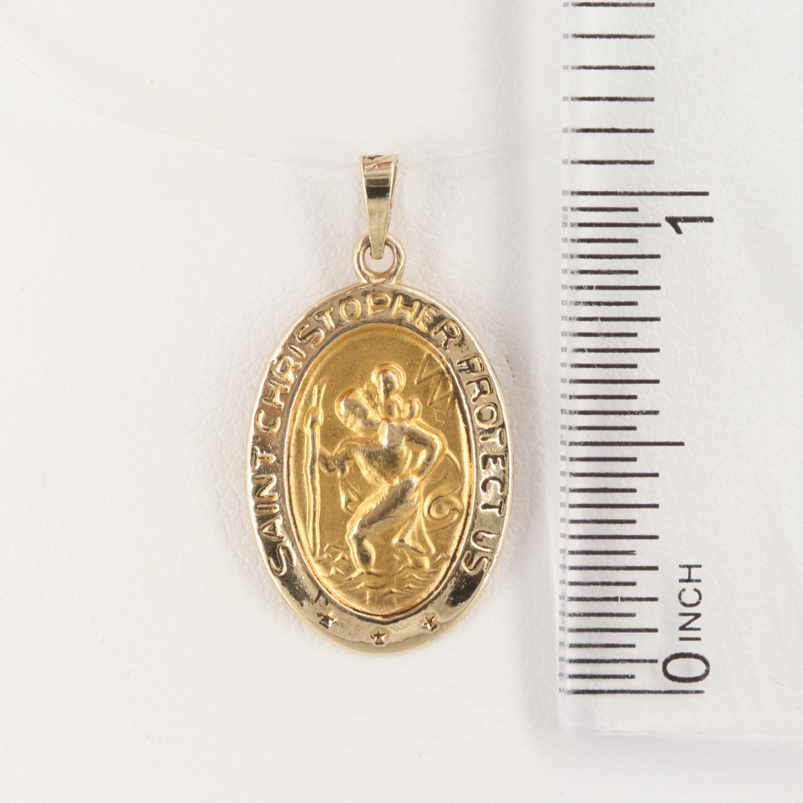 14K Yellow Gold Saint Christopher Icon Pendant