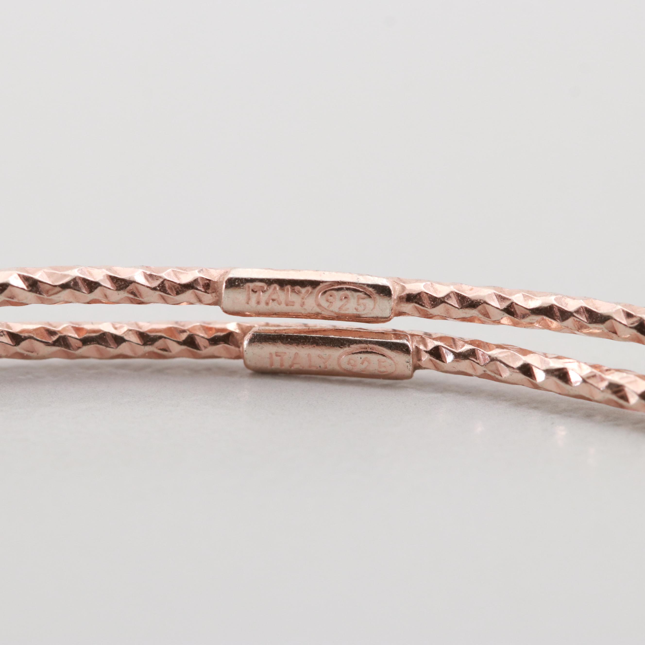 Sterling Silver Pendant Necklace and Textured Bangle Bracelets