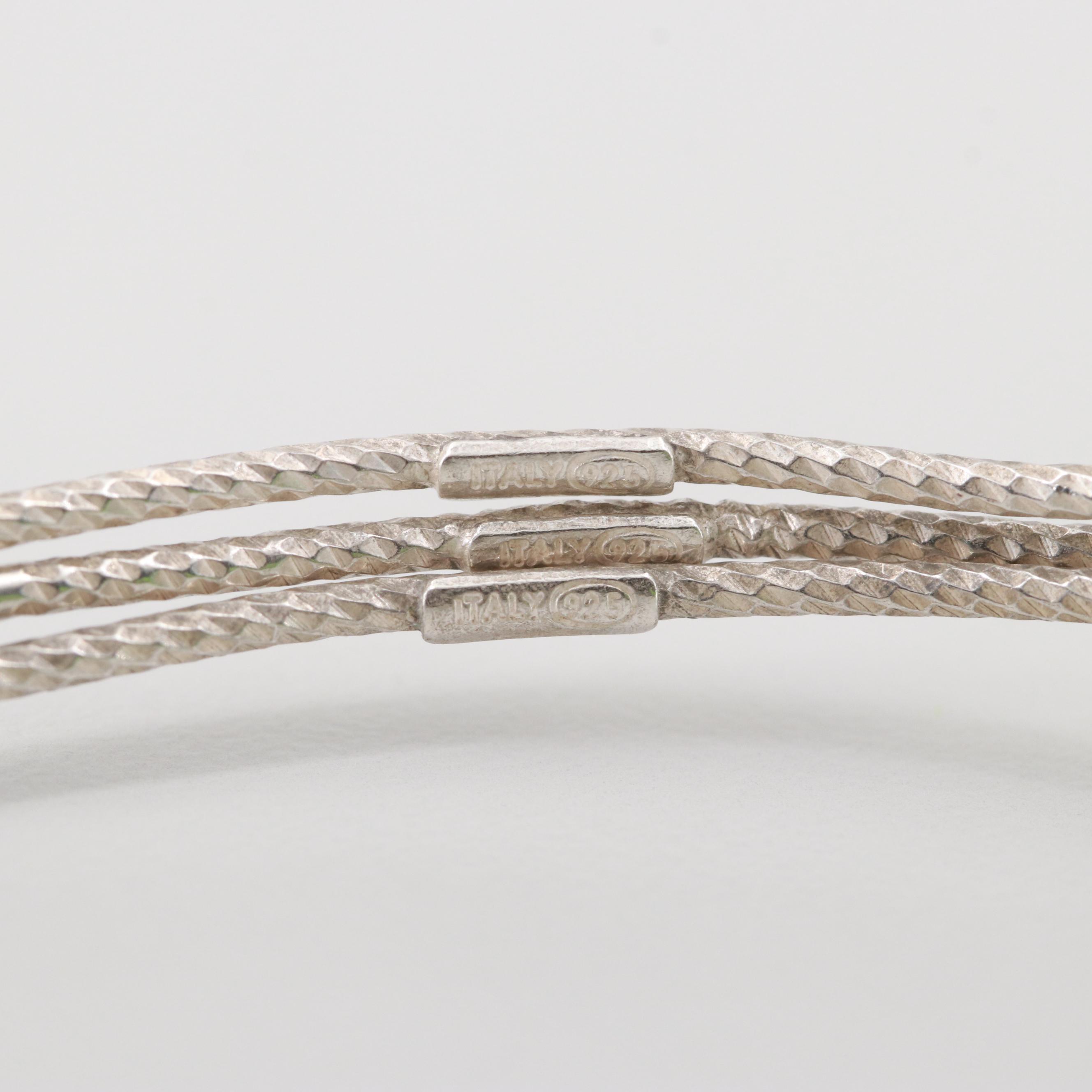 Sterling Silver Pendant Necklace and Textured Bangle Bracelets