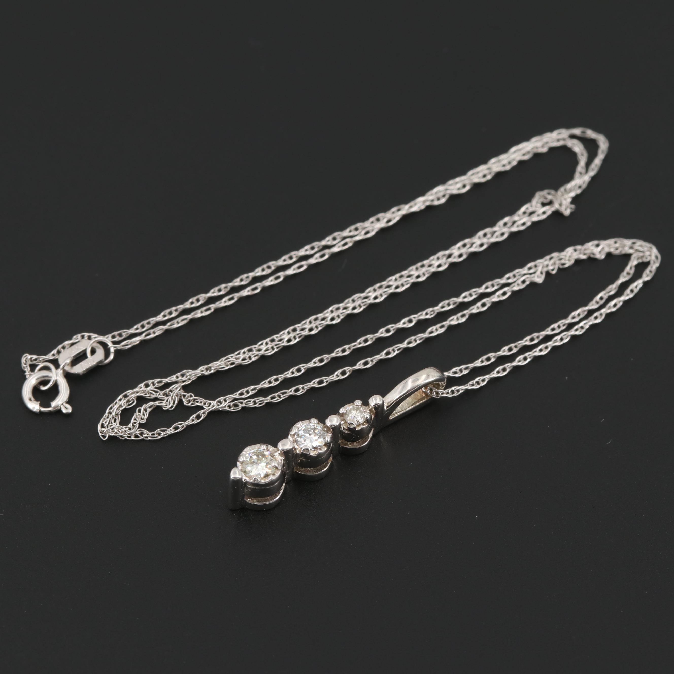 14K White Gold Diamond Pendant Necklace